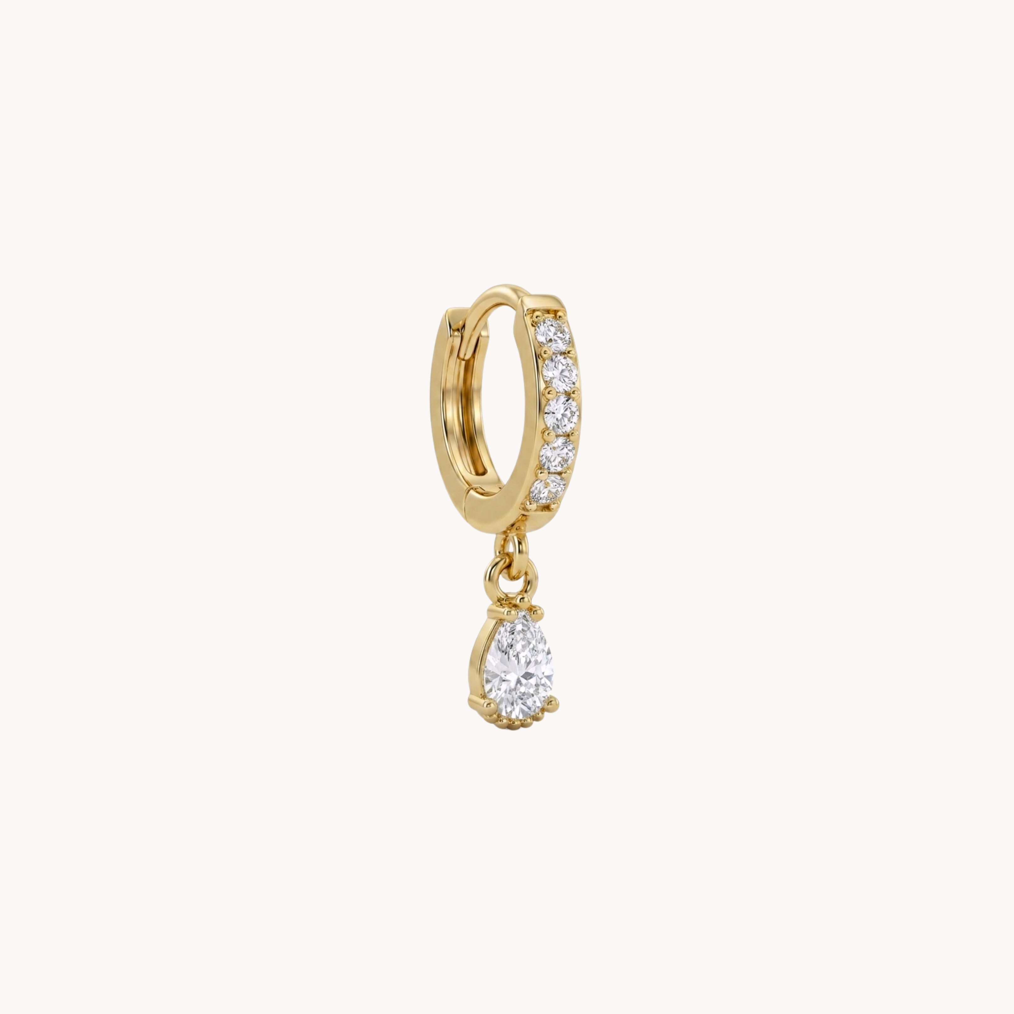 MONO ORECCHINO SPARKLING - orecchino singolo a cerchietto huggie pendente con zircone a goccia colorato in acciaio oro