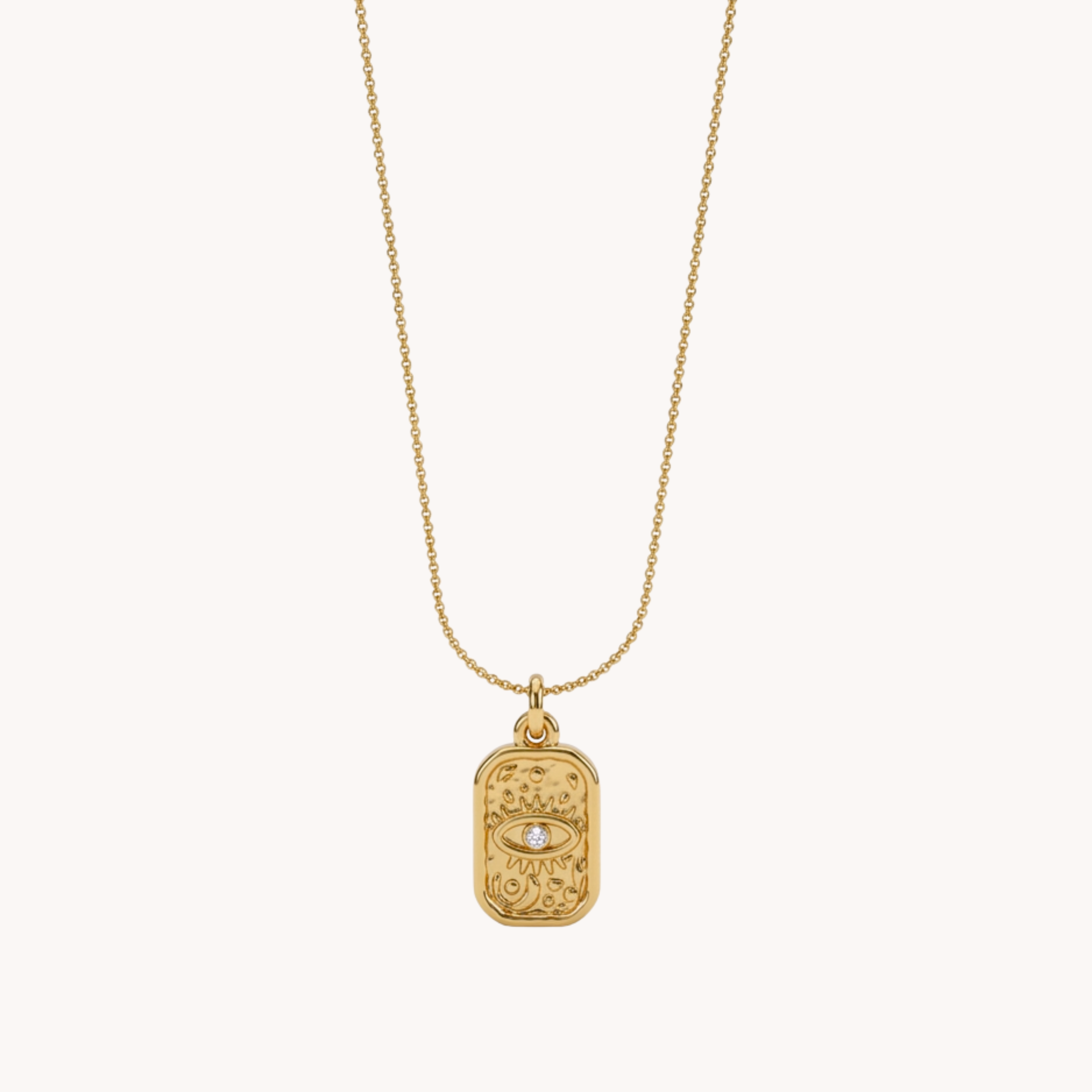 COLLANA TALISMAN EYE - collana con ciondolo a piastrina occhio mistico e stelle in acciaio oro