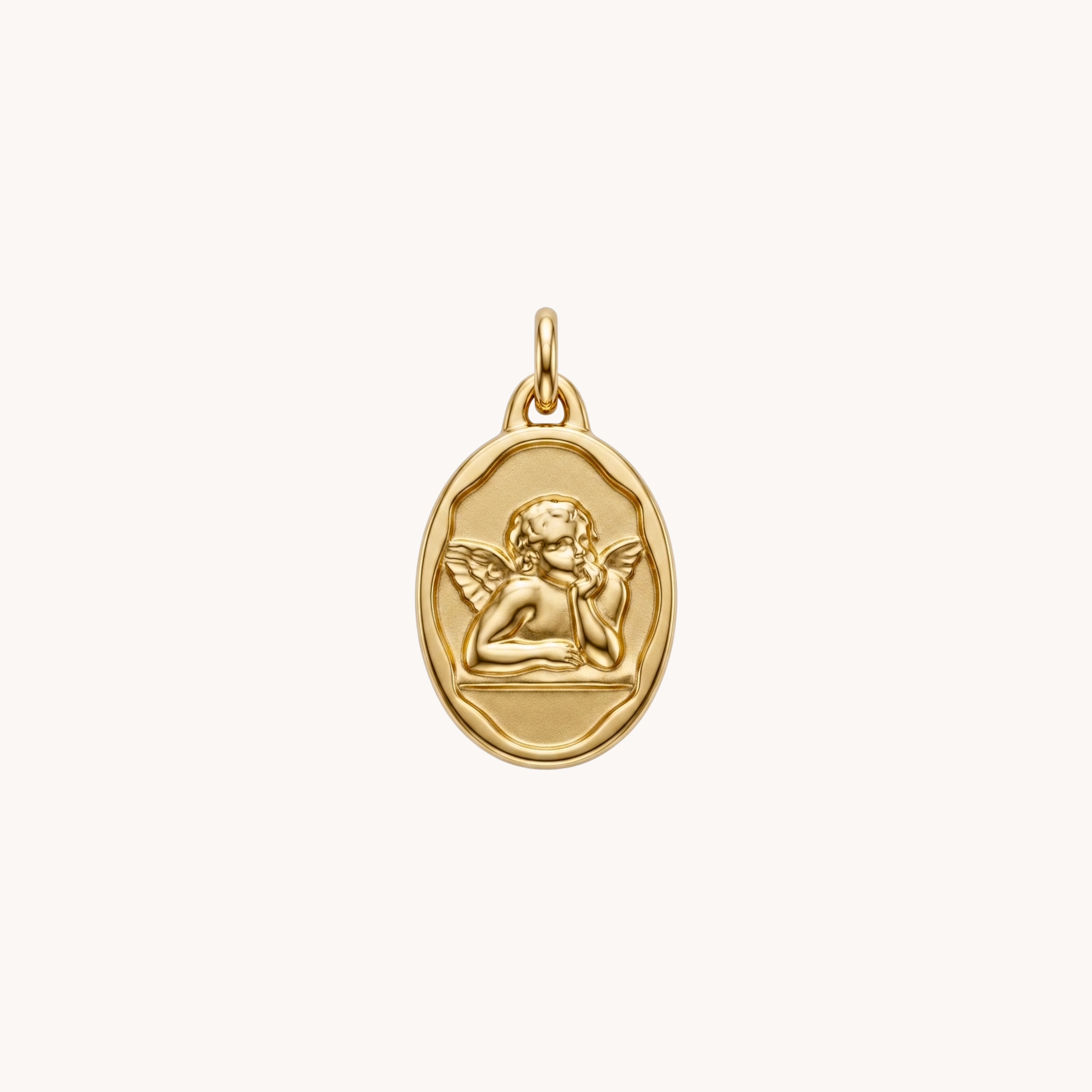 CIONDOLO ANGEL AMULET - medaglia ovale con angelo cherubino a rilievo in acciaio oro o argento