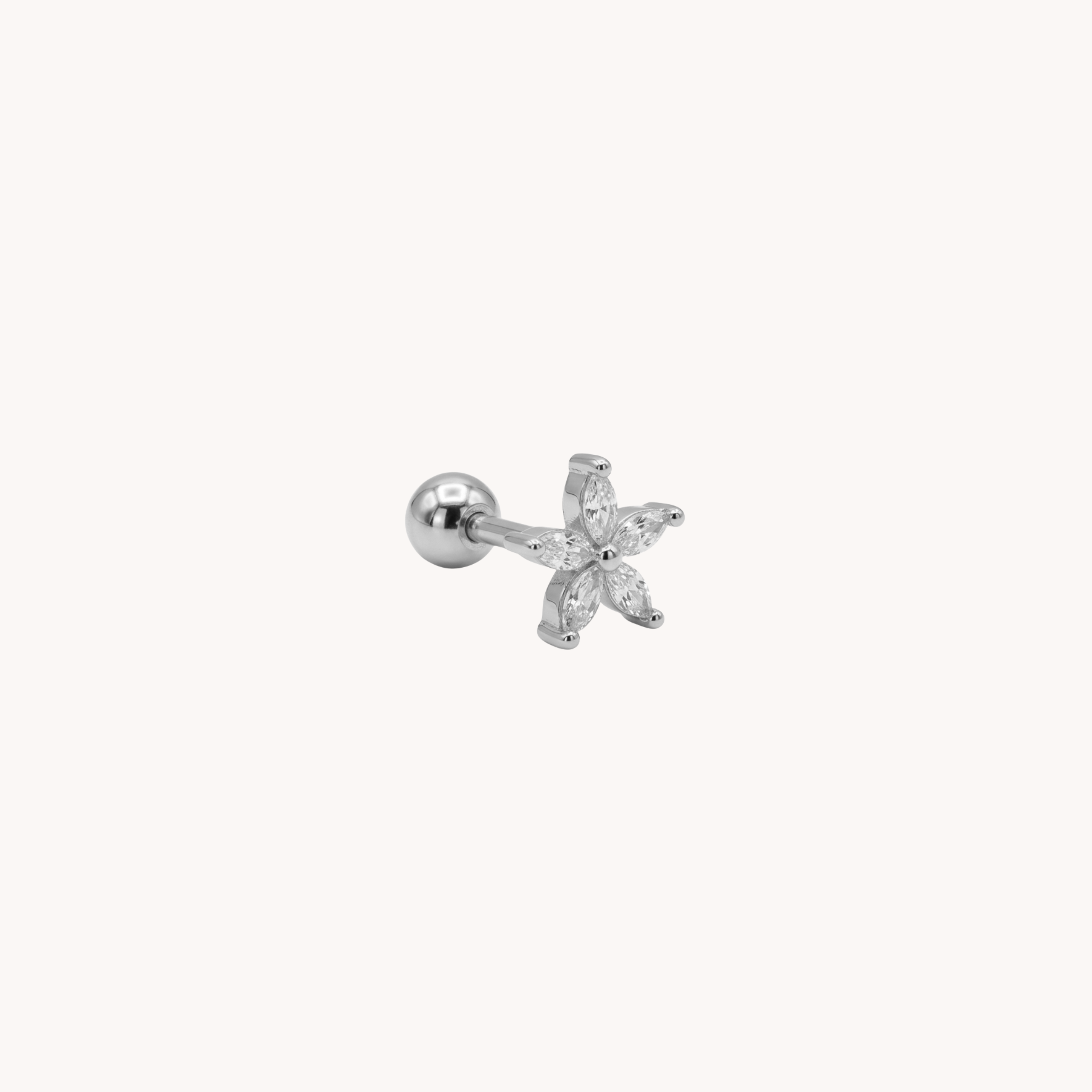 PIERCING PETAL SHINE - orecchino a lobo a forma di fiore con zirconi in acciaio