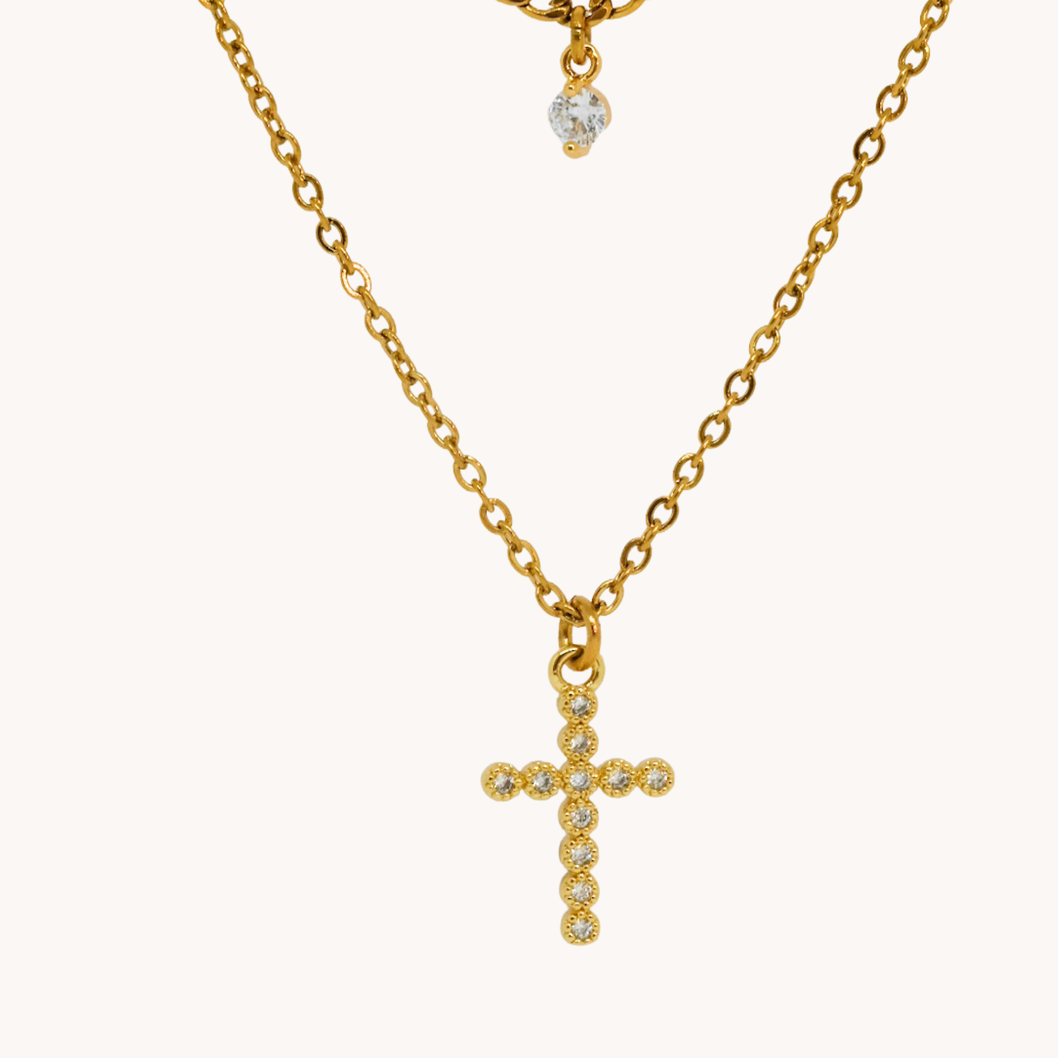DOPPIA COLLANA CROCE E ZIRCONI