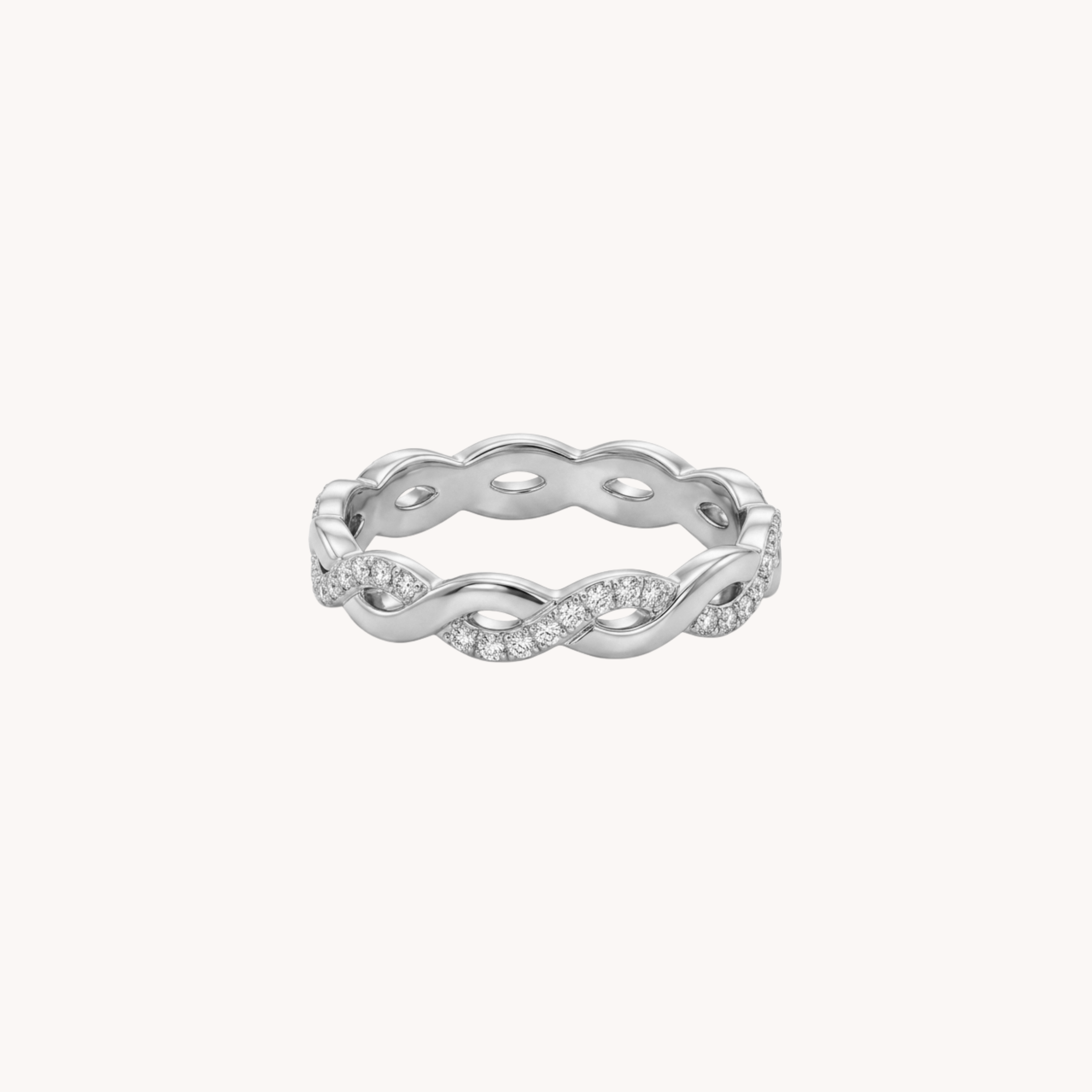 Titolo Ottimizzato ANELLO INTRECCIO INFINITY - fedina a fascia intrecciata a infinito con zirconi in acciaio oro
