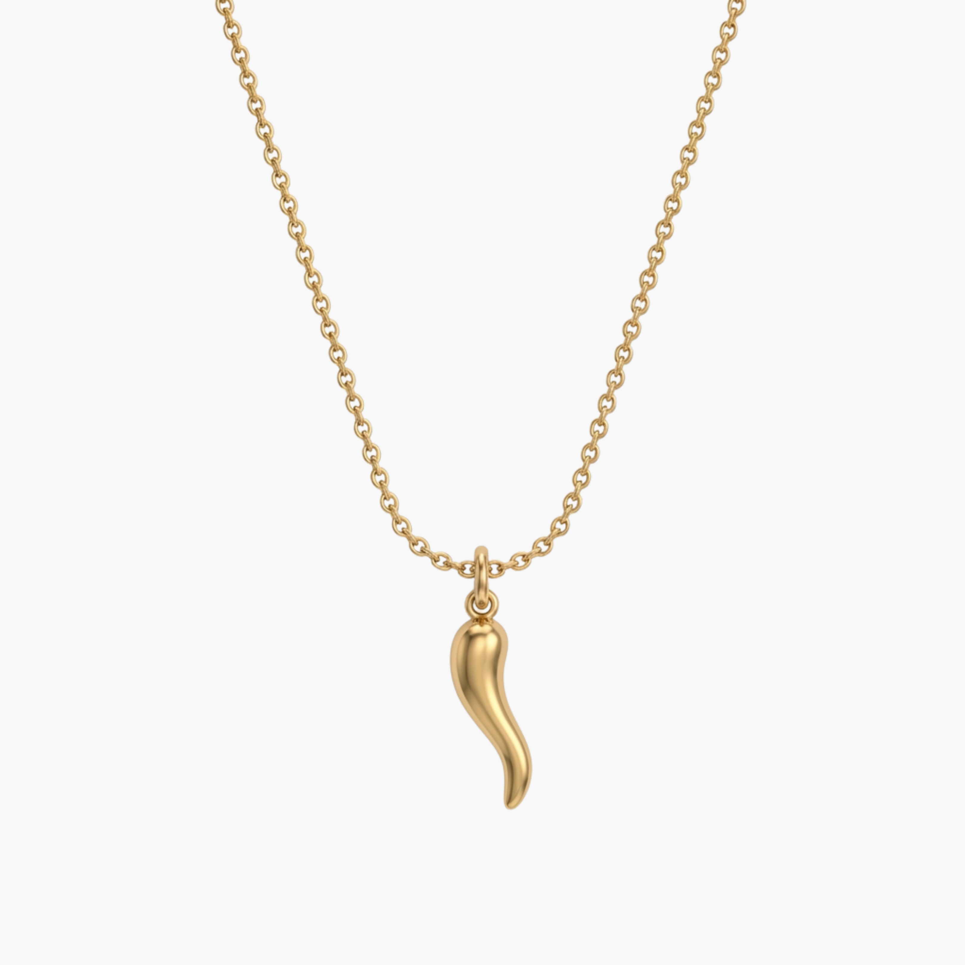 COLLANA LUCKY CHARM - ciondolo corno portafortuna liscio completa di catenina in acciaio oro o argento