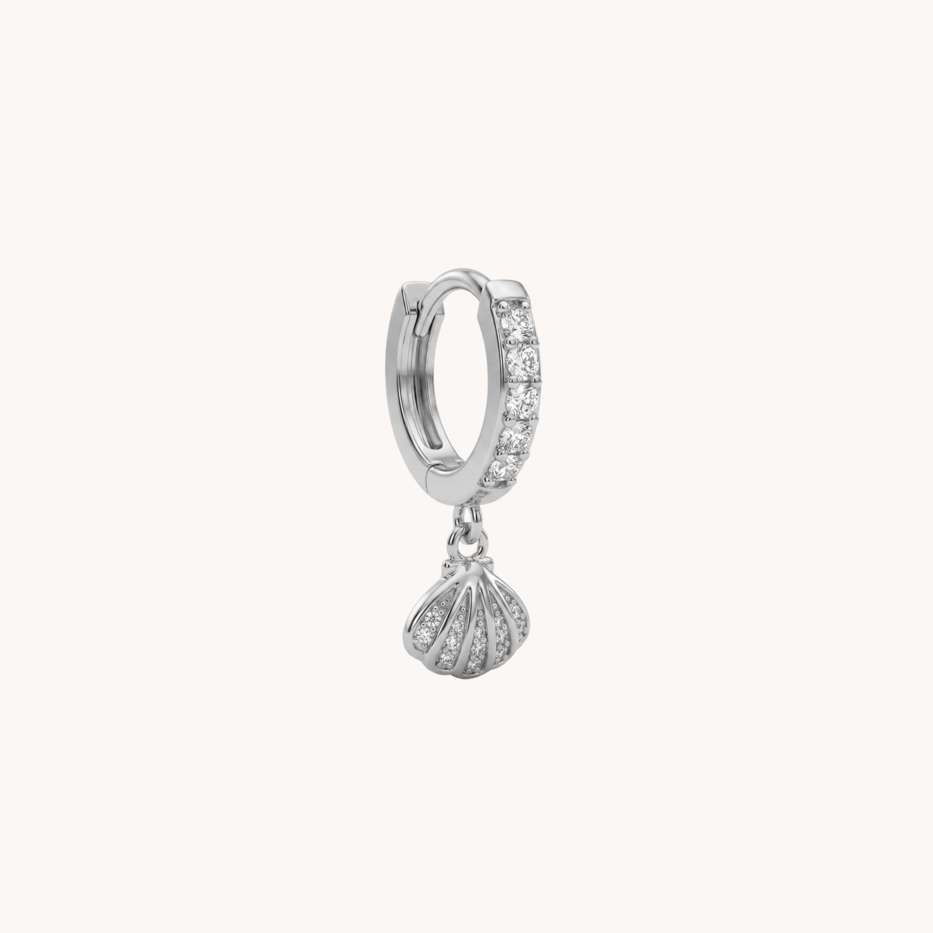 MONO ORECCHINO SHELL MINI - orecchino singolo a cerchietto huggie pendente a conchiglia con zirconi