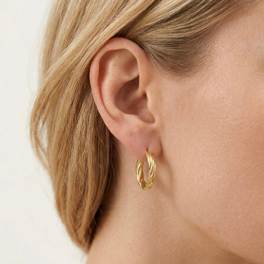 COPPIA ORECCHINI TWISTED HOOPS - orecchini a cerchio a maglia corda ritorta in acciaio oro o argento