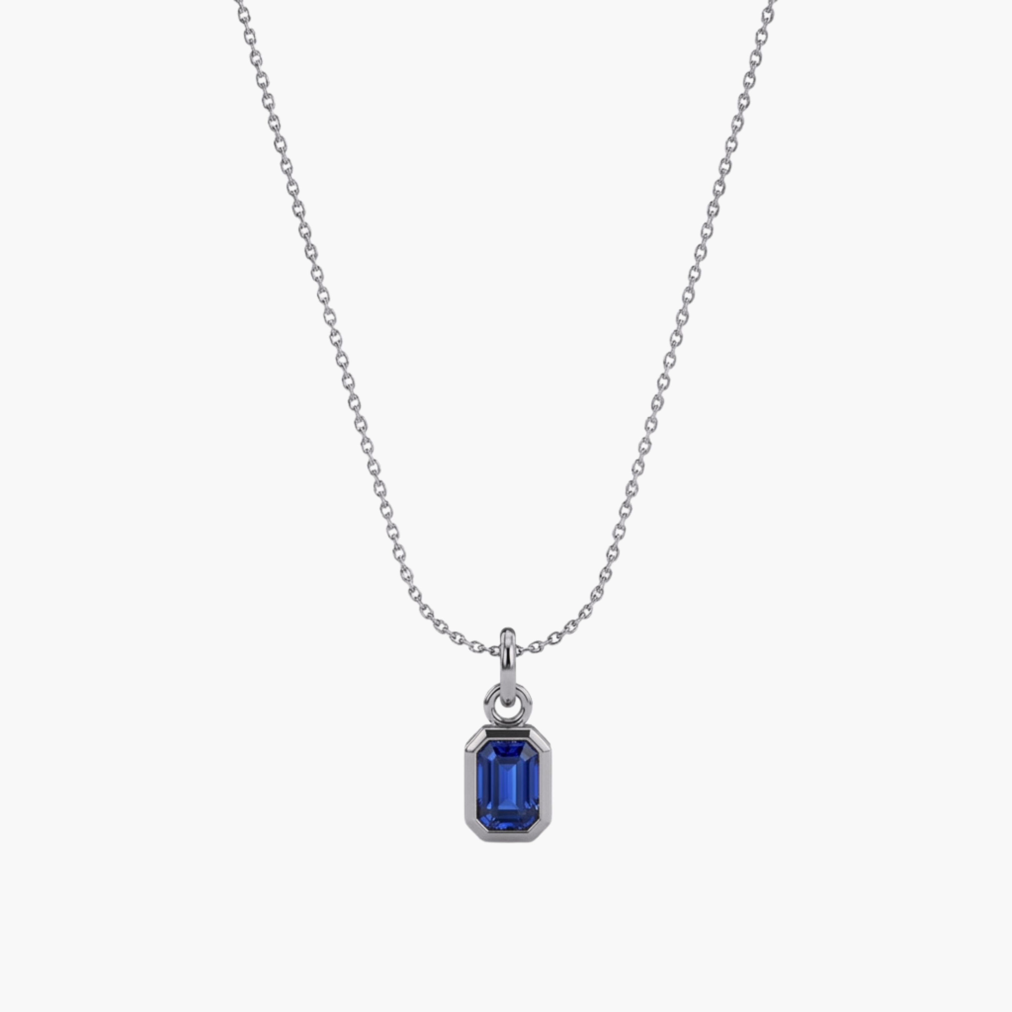COLLANA ZIRCONE MINI BLU - collana da uomo con ciondolo cristallo rettangolare blu zaffiro completa di catenina in acciaio oro