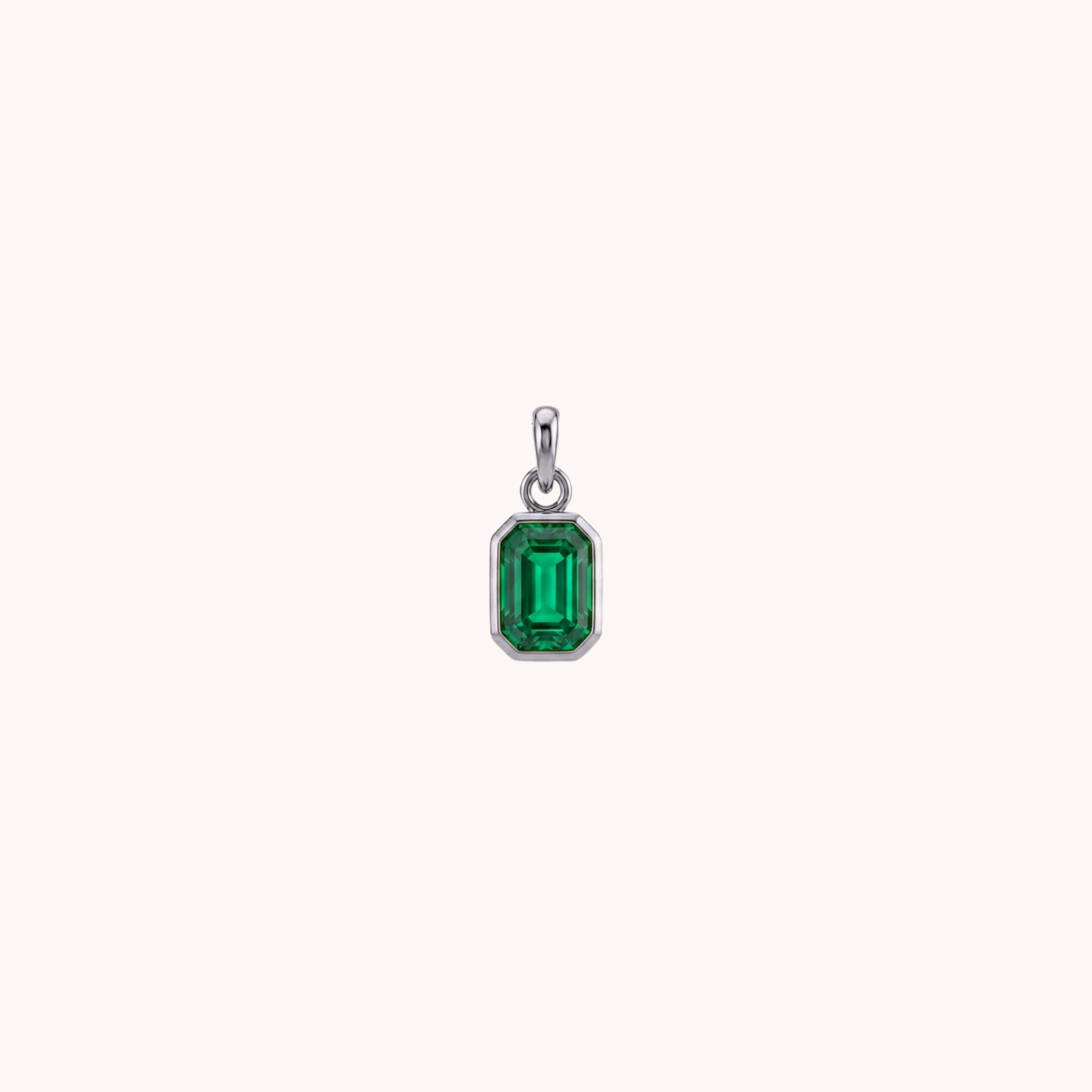CIONDOLO PIETRA MINI - punto luce rettangolare verde smeraldo in acciaio oro o argento