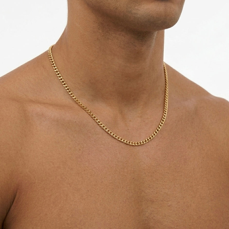 GIROCOLLO ESSENTIAL CUBAN - collana a catena groumette da uomo sottile in acciaio oro o argento