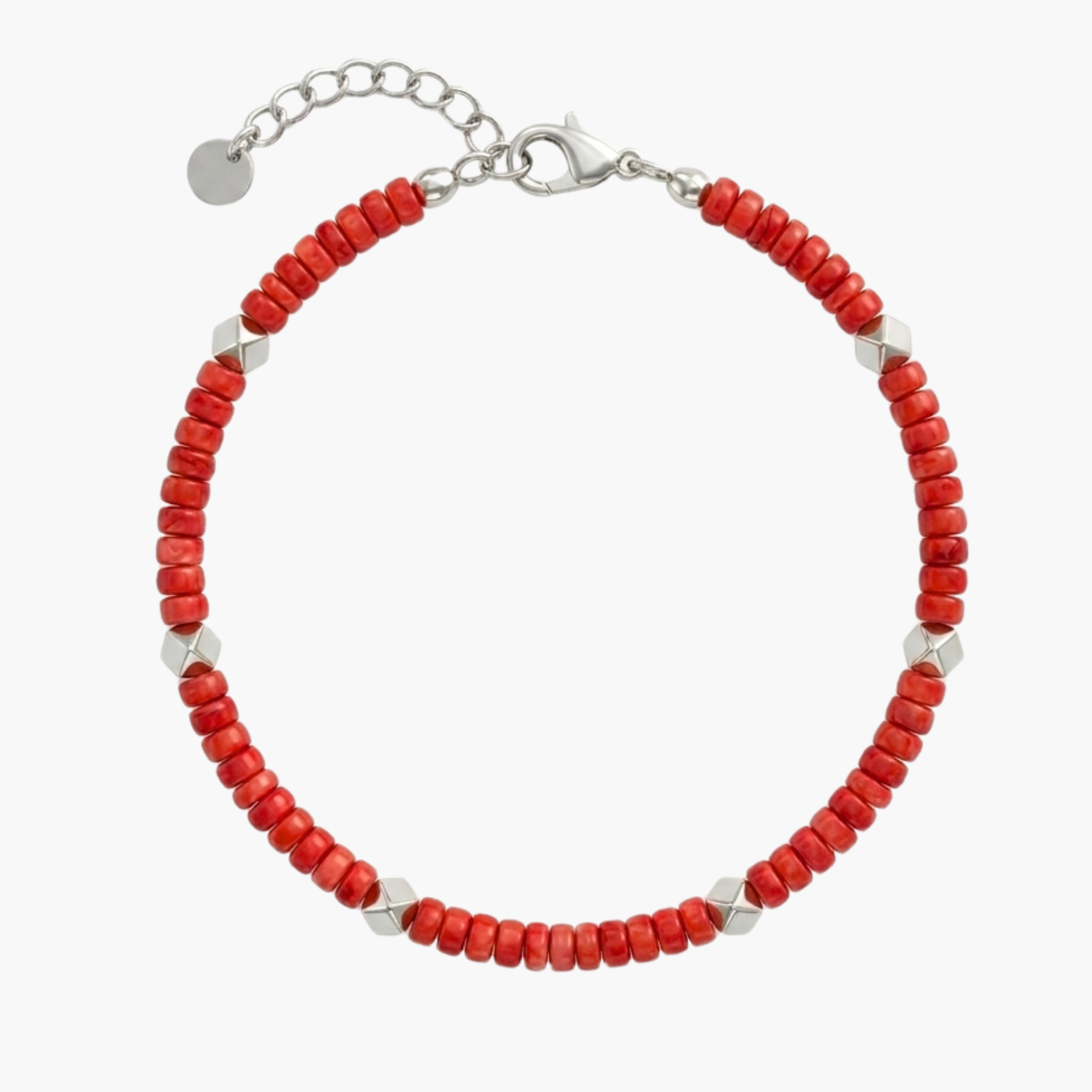 BRACCIALE CORAL GEOMETRIC -perline rosse e dadi d'oro in acciaio oro o argento