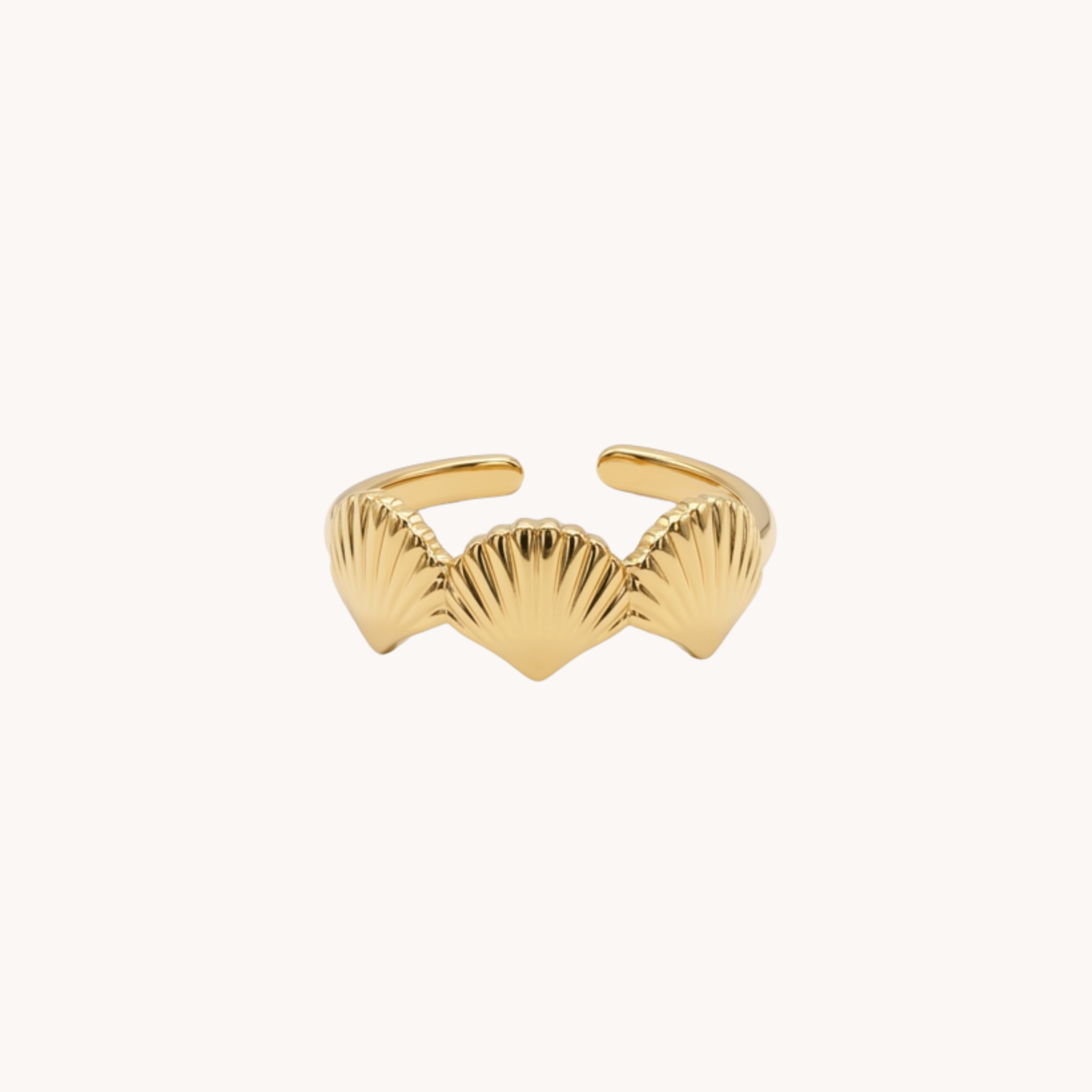 ANELLO TRIPLE SHELL - anello regolabile con tre conchiglie a ventaglio in acciaio