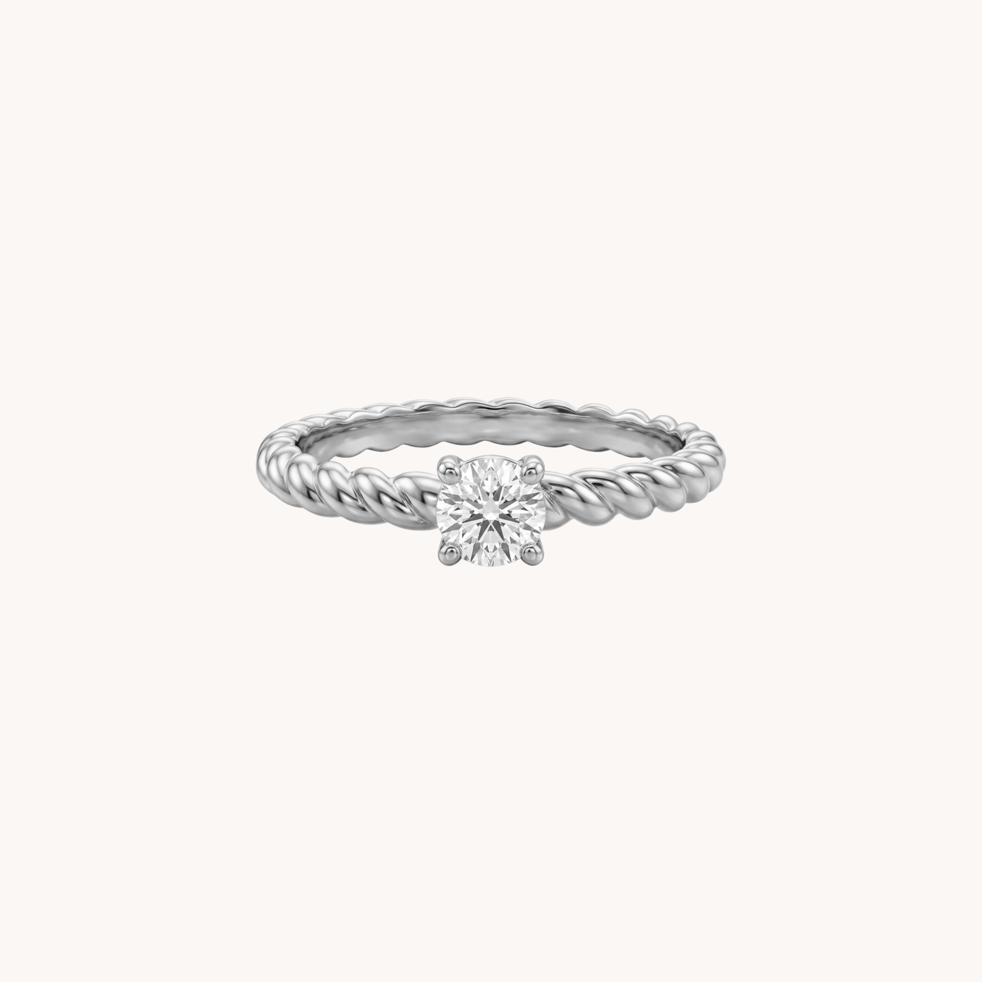 ANELLO SPIRAL DIAMOND - anello solitario con gambo a torchon intrecciato e zircone a griffe in acciaio