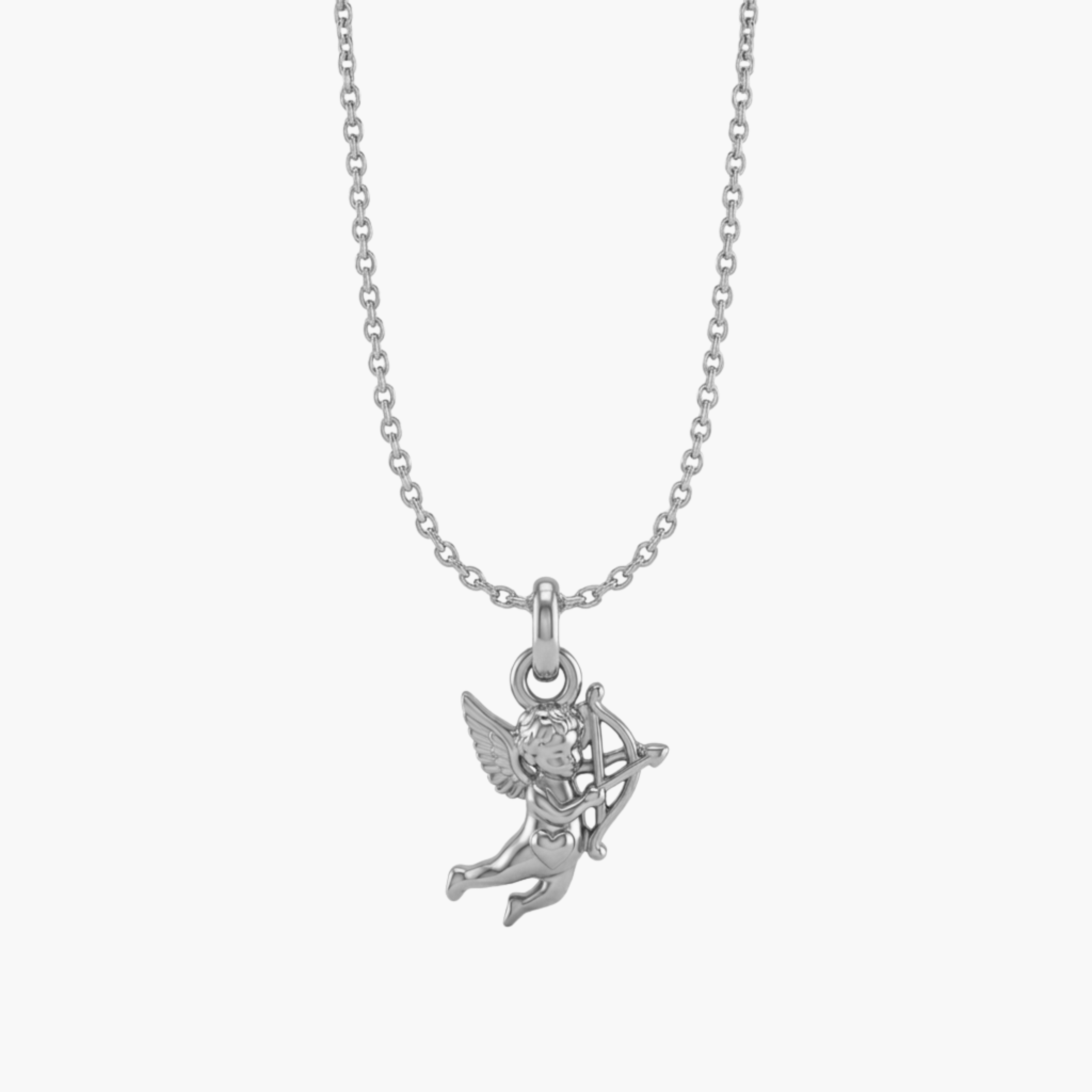 COLLANA CUPIDO ANGEL OF LOVE - ciondolo angelo cupido con arco 3D completa di catenina in acciaio oro o argento