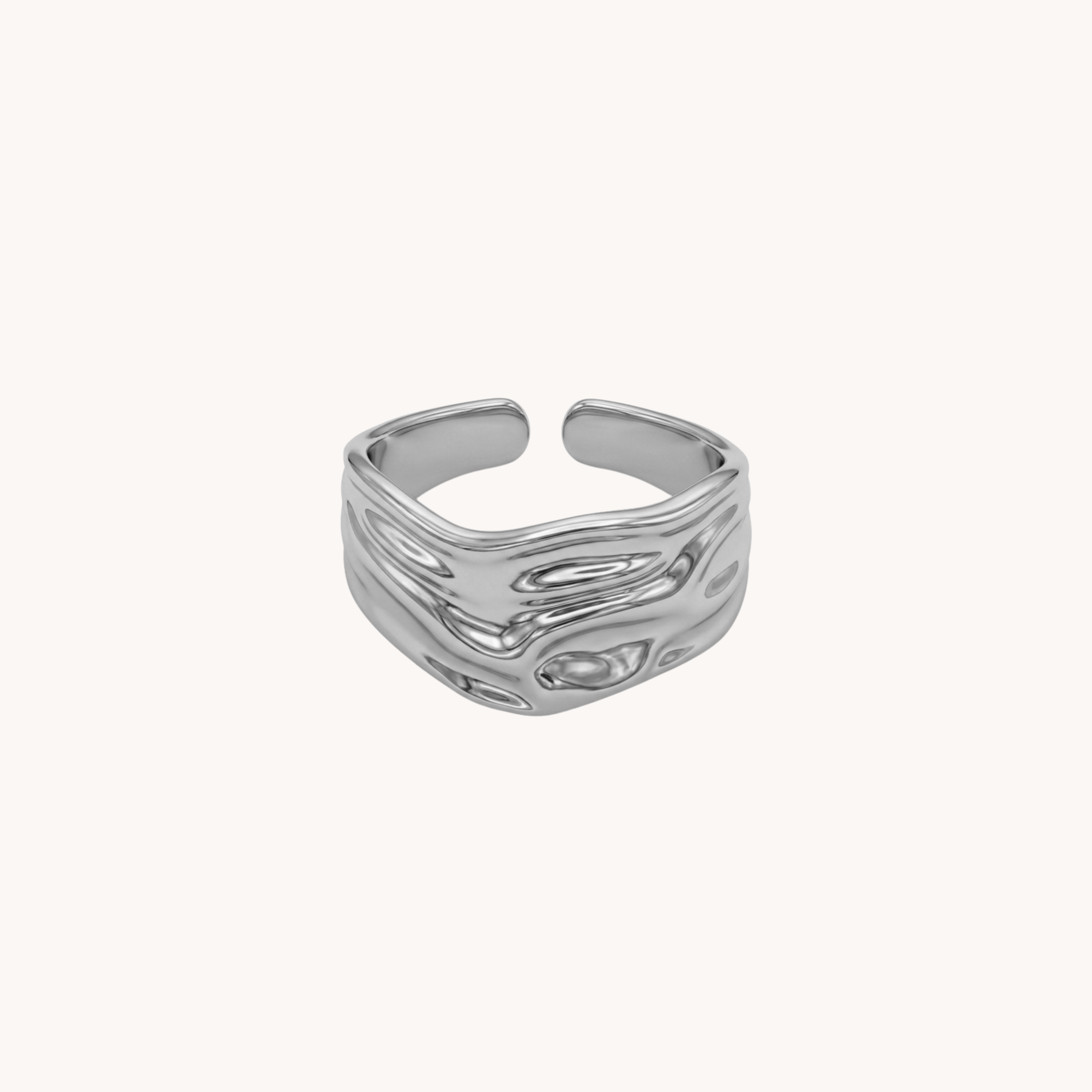 ANELLO HAMMERED - anello a fascia regolabile con texture fluida effetto metallo liquido in acciaio