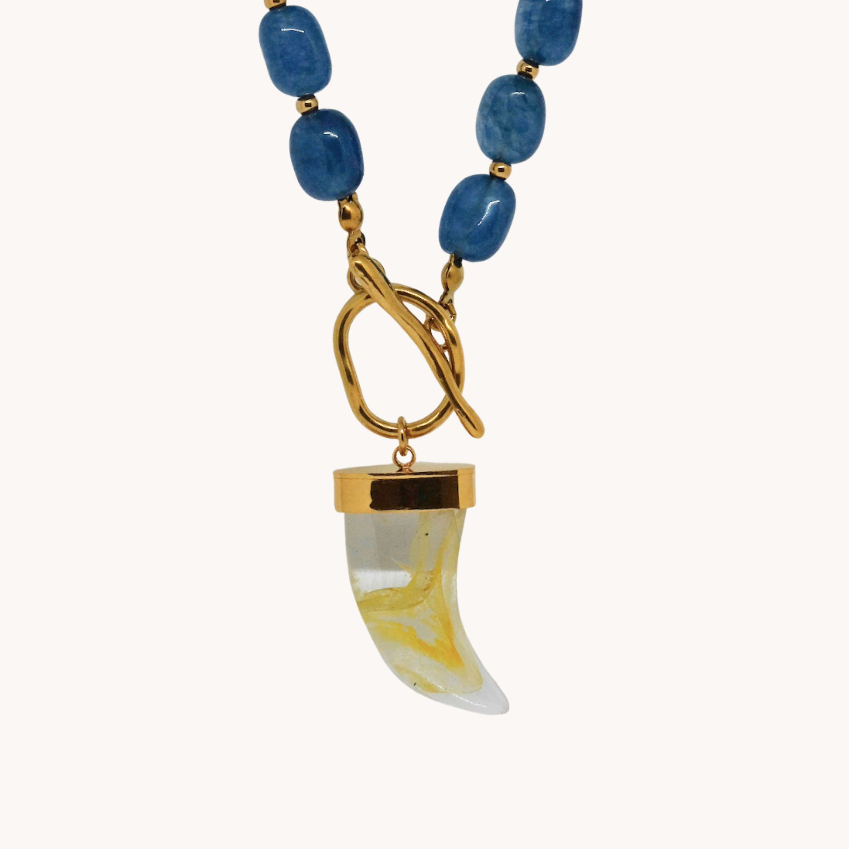 COLLANA PERLE BLU CON CORNO