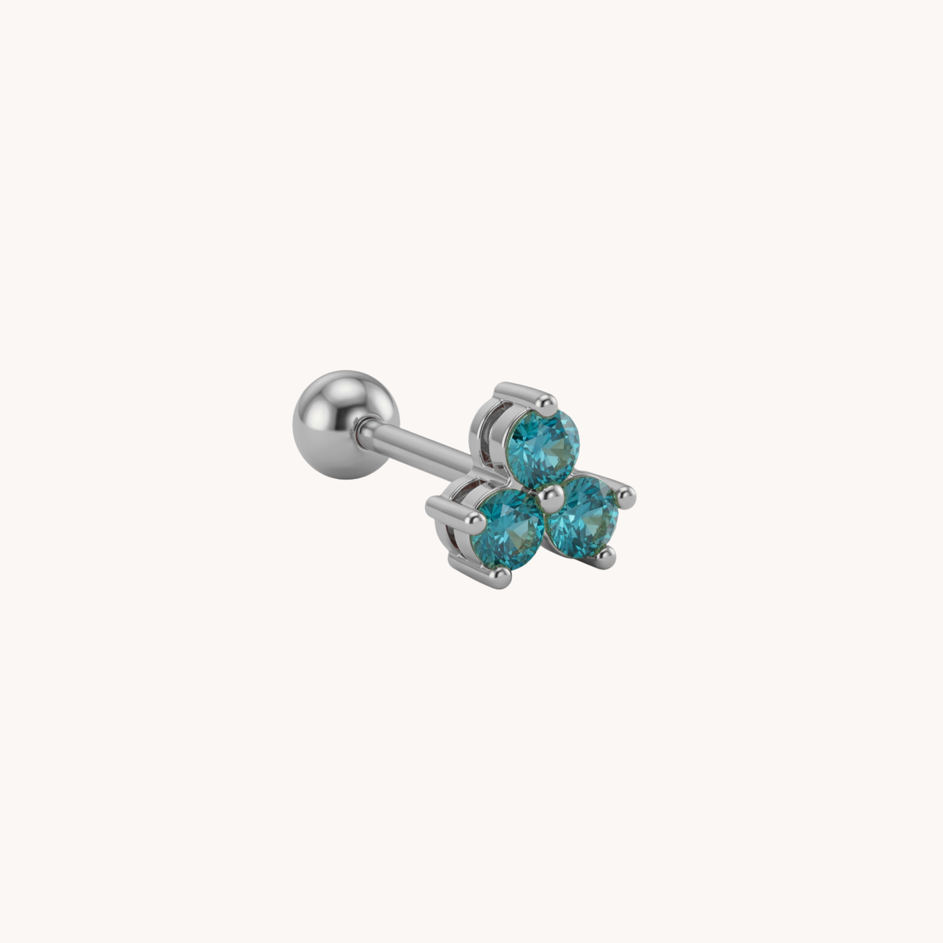 Piercing Fiore Azzurro Triple Blu Glow VANDEM in acciaio oro, piercing singolo da donna a forma di fiore a tre petali con zirconi azzurri