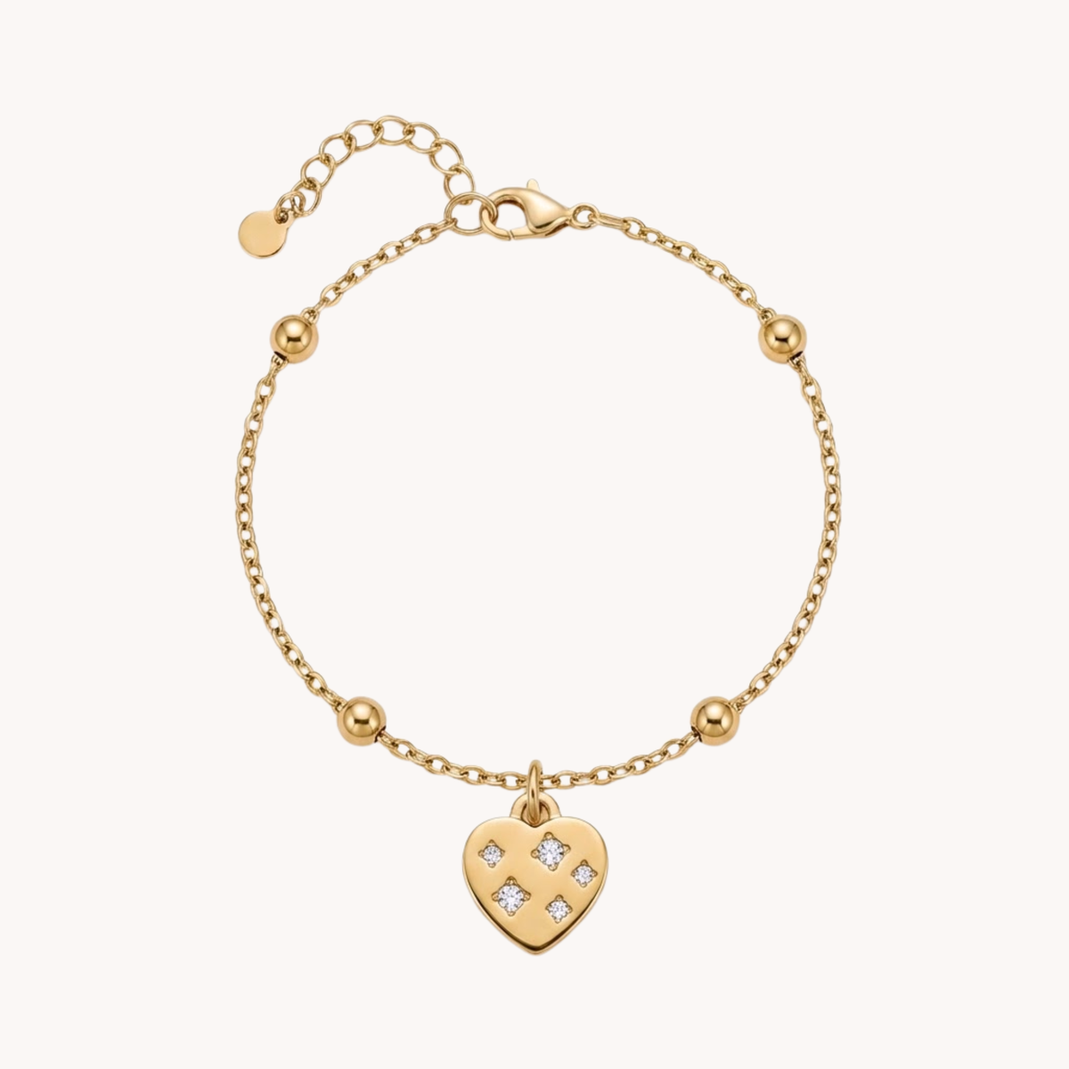 Bracciale Cuore Catena Sfere con Pavé di Zirconi Oro - VANDEM