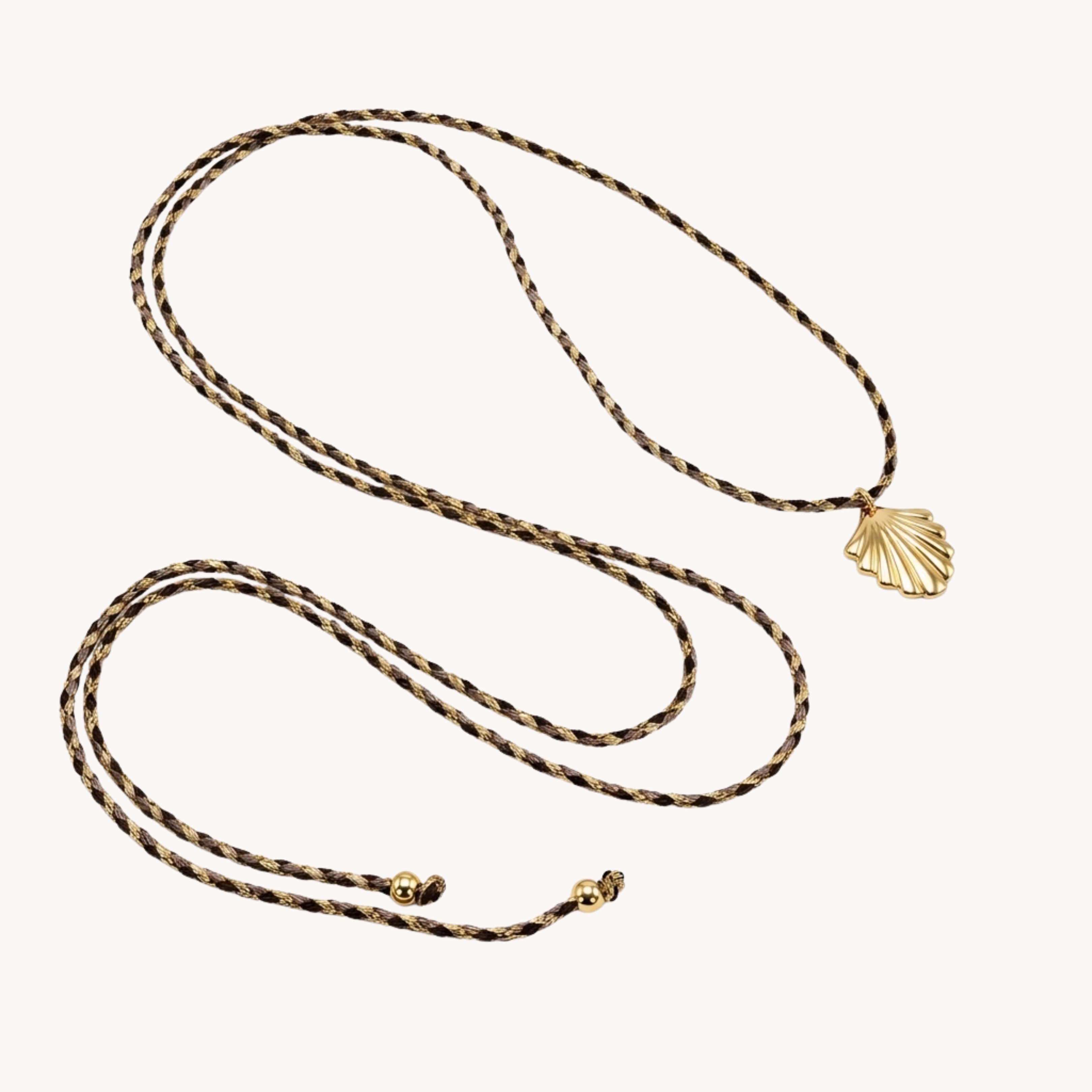 Choker Conchiglia Cowry Cord VANDEM in acciaio oro, collana da uomo e donna in cordino nautico intrecciato marrone con pendente conchiglia lucido