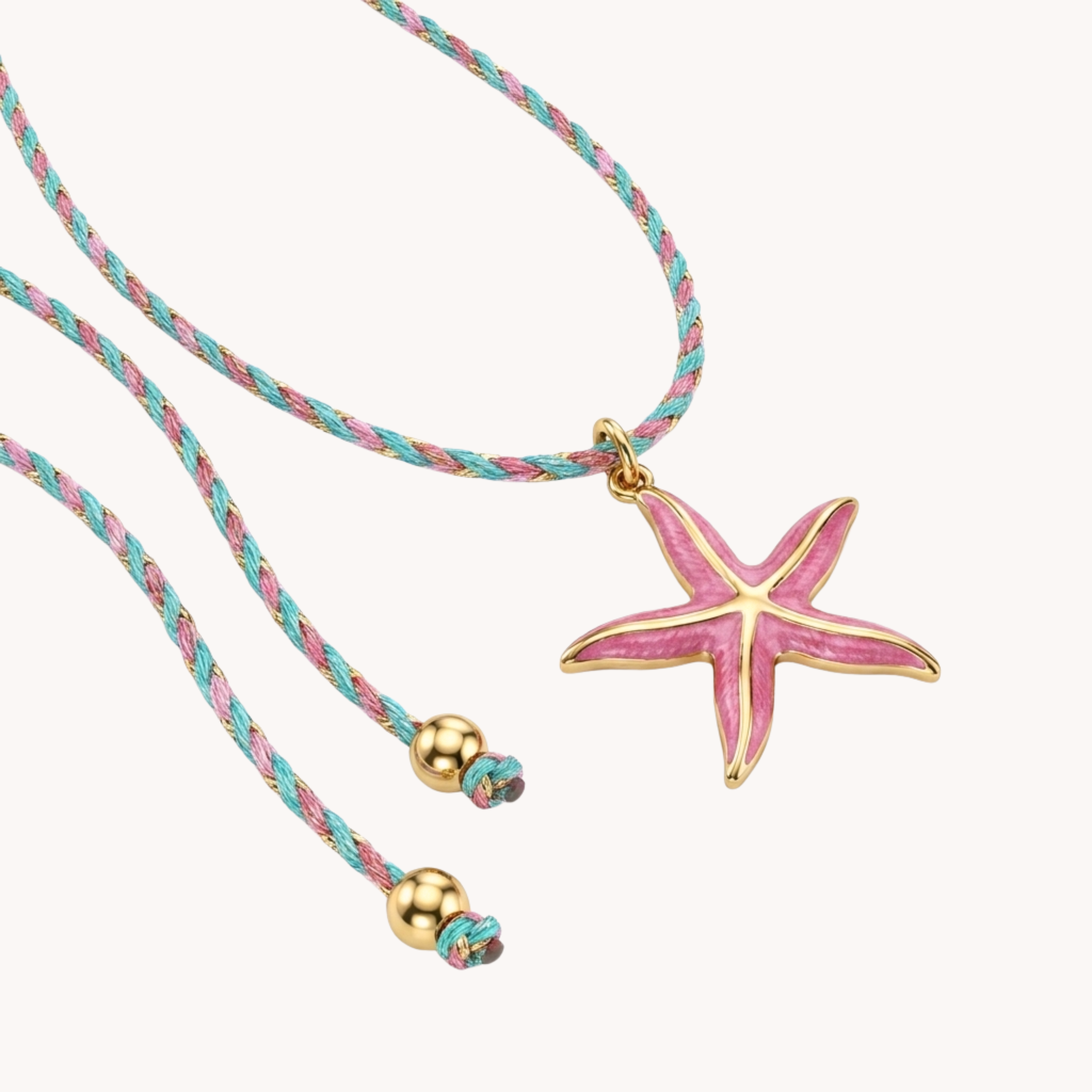 Choker Stella Marina Fucsia Neon Cord VANDEM in acciaio oro, collana a laccio in corda pastello con ciondolo stella marina smaltata fucsia