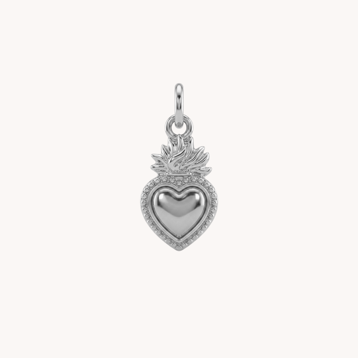 Ciondolo cuore sacro ex voto con fiamme argento - VANDEM