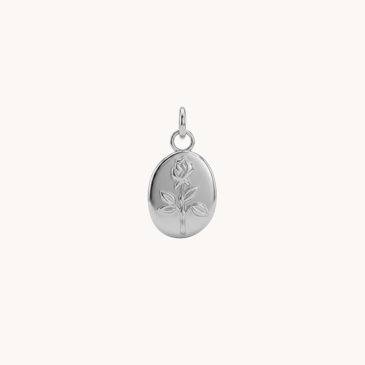 Ciondolo medaglia ovale con rosa incisa Fiore Vintage argento - VANDEM