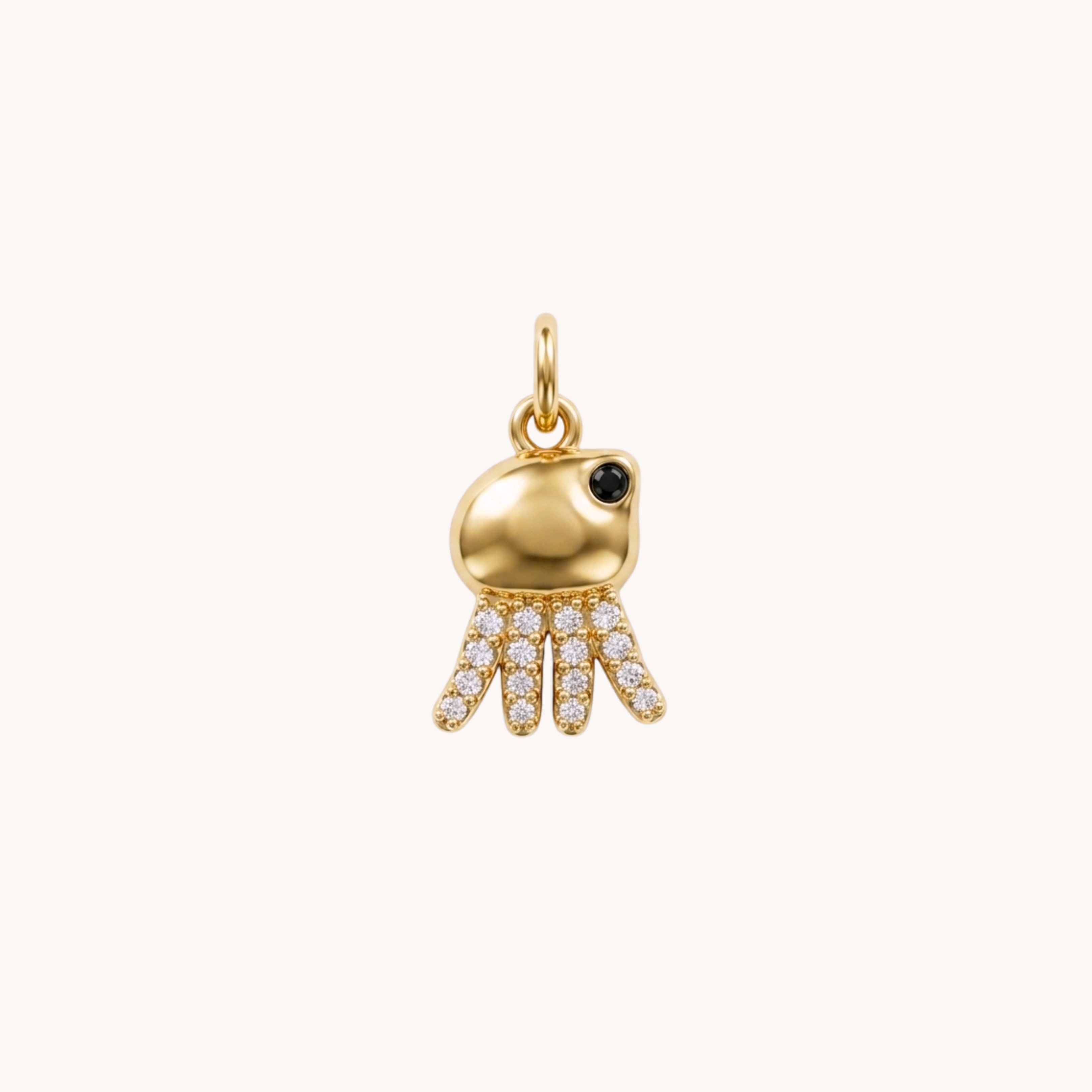 Ciondolo Medusa Jelly Shine VANDEM in acciaio oro, charm singolo componibile a forma di medusa con tentacoli di strass bianchi lucidi