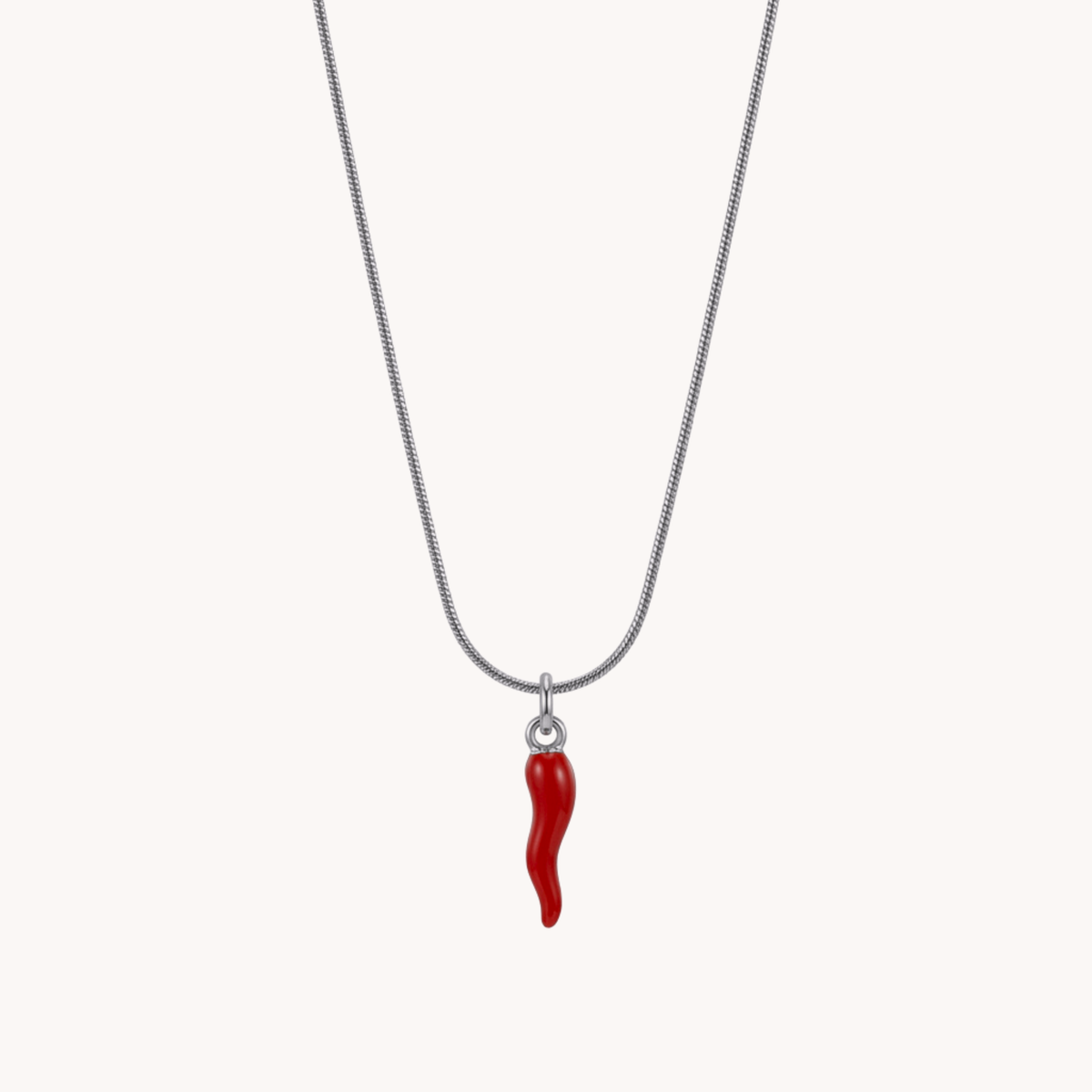 Collana Cornetto Portafortuna Smaltato Rosso argento - VANDEM