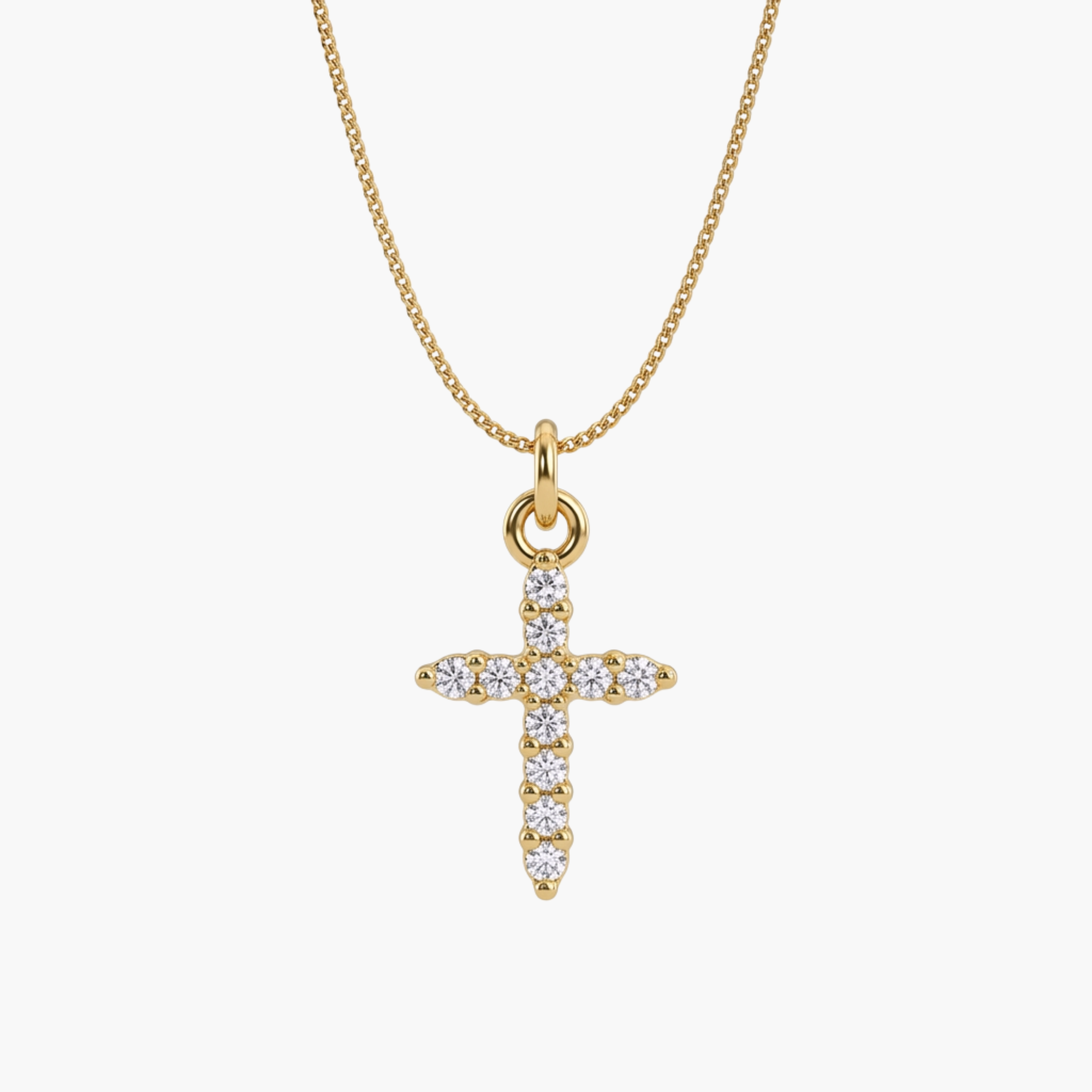 Collana Croce Iced Bling VANDEM in acciaio oro, collana da uomo completa di catenina con ciondolo croce tempestata di strass bianchi lucidi