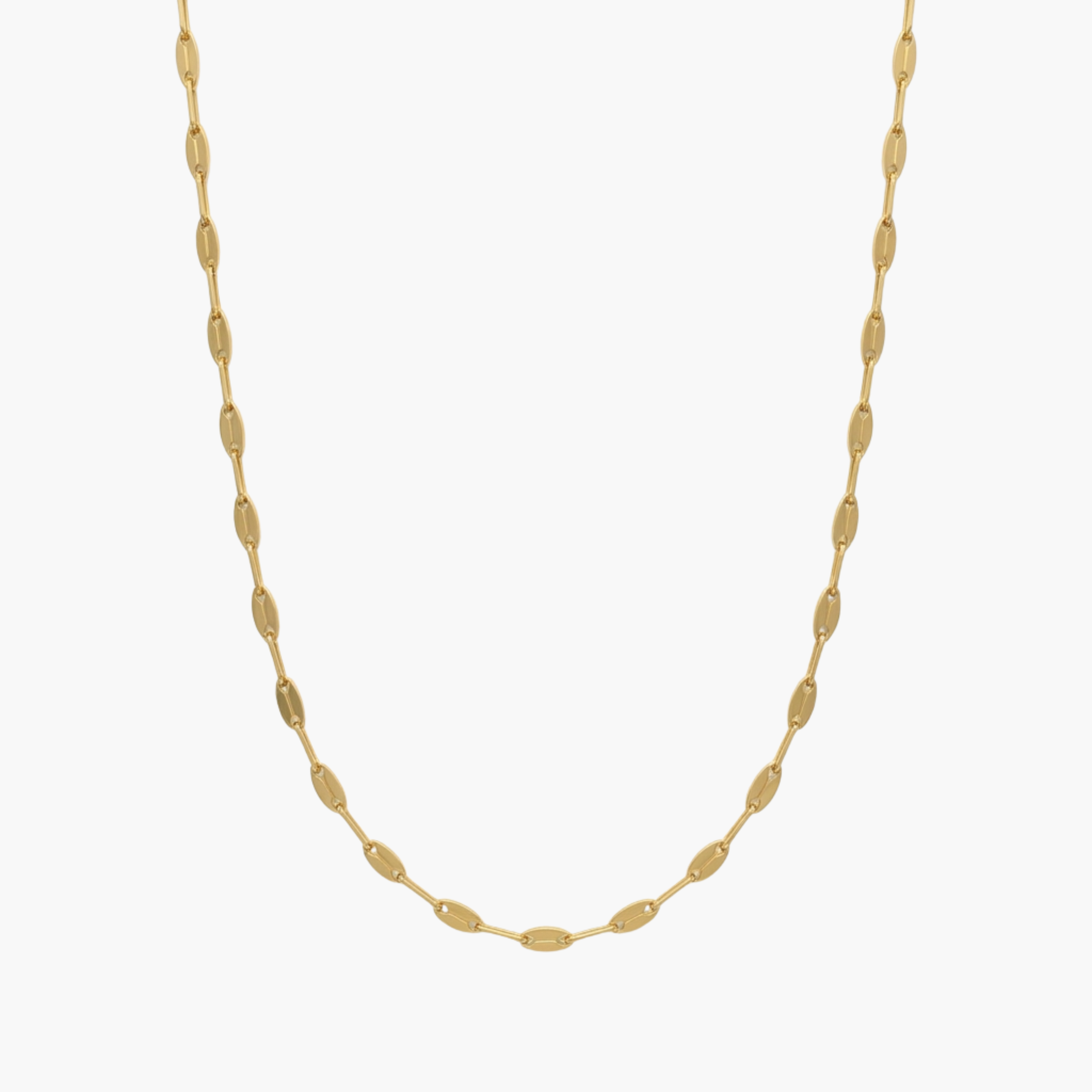 Girocollo Catena Sottile Horizon VANDEM in acciaio oro, collana a catena da uomo a maglie piatte schiacciate allungate lucidata a specchio