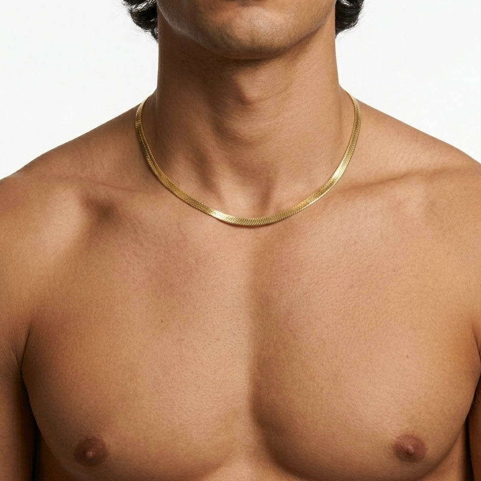 Girocollo Snake Large Python VANDEM in acciaio oro, collana da uomo spessa a maglia piatta a serpente lucida a specchio