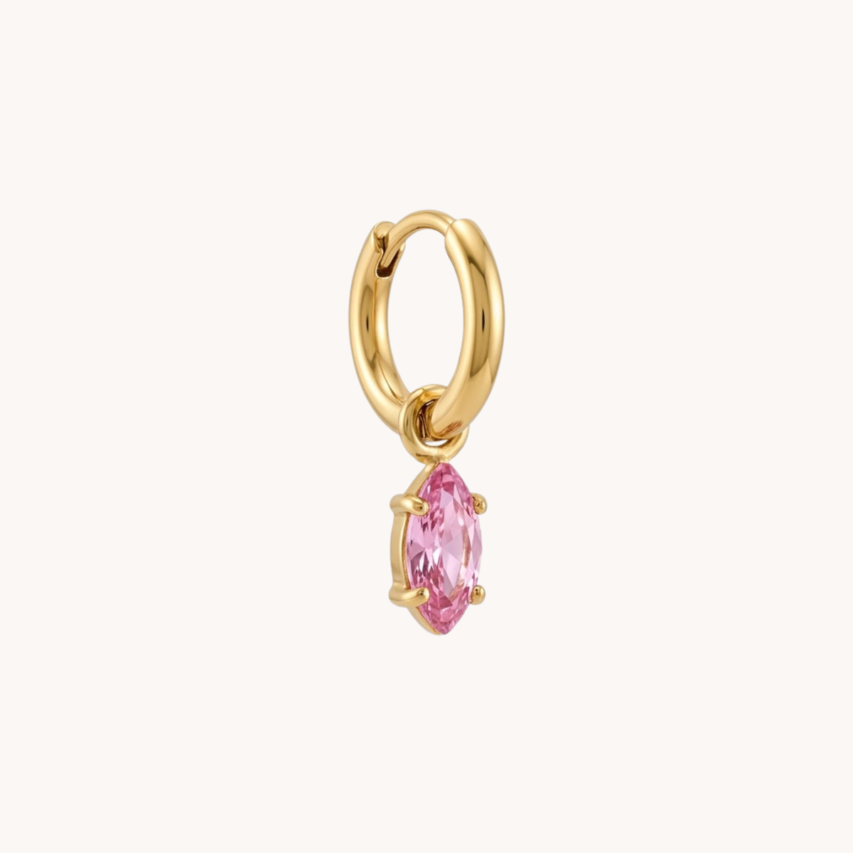 Orecchino Huggie Oro con Zircone Marquise Rosa - VANDEM