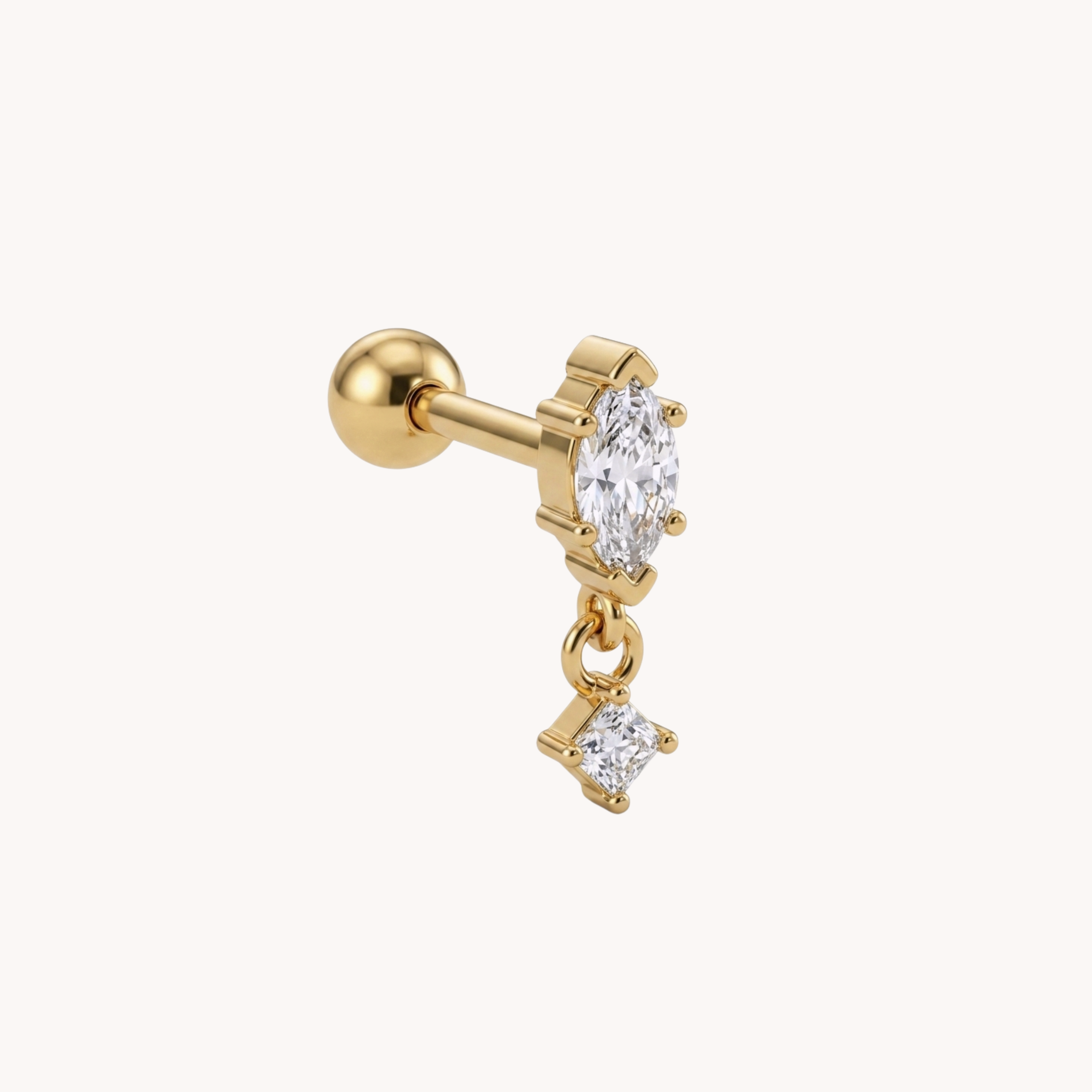 Piercing Pendente Marquise Drop VANDEM in acciaio oro, piercing singolo da donna con zircone a navette e piccolo ciondolo geometrico pendente