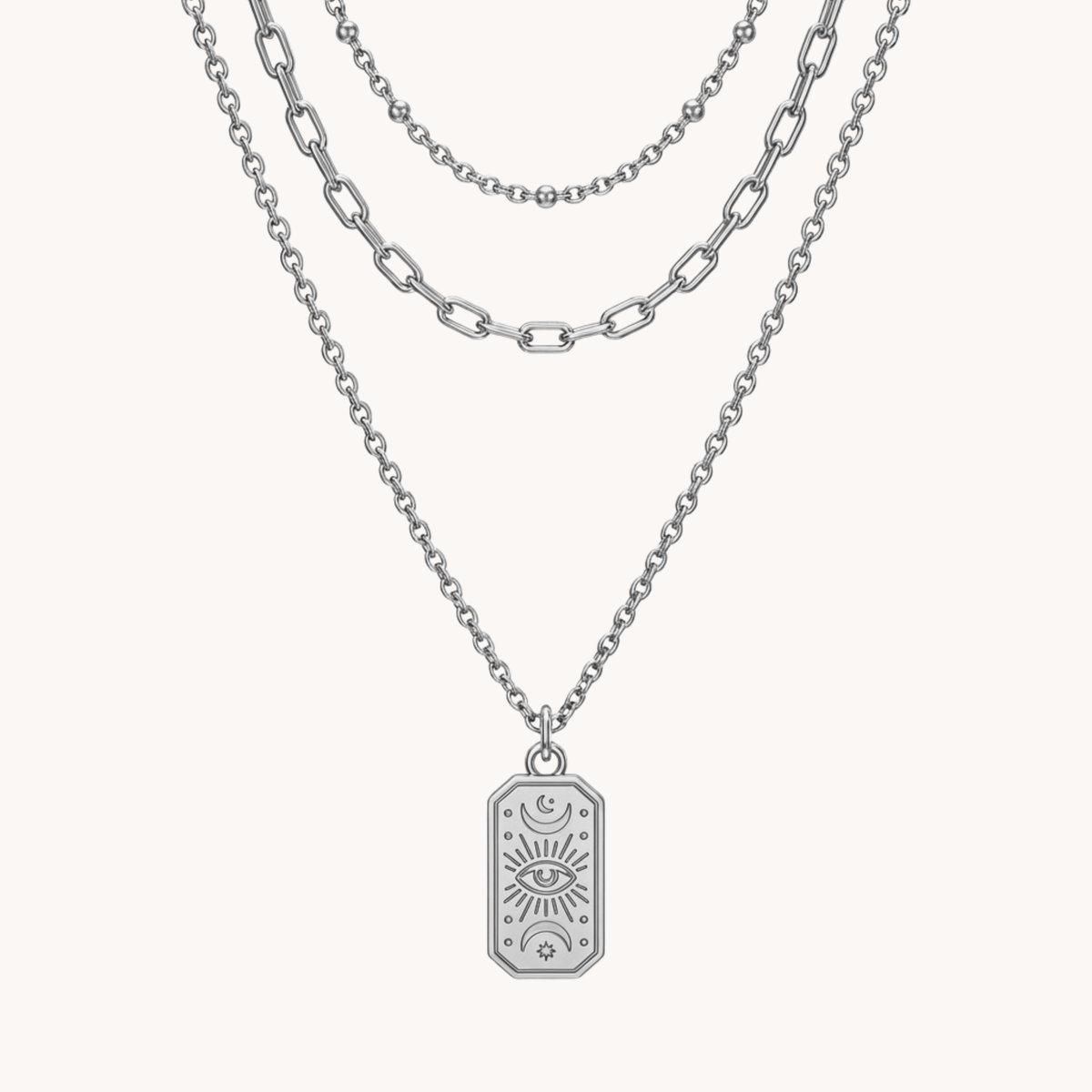 Tripla Collana a Strati con Occhio Mistico argento - VANDEM