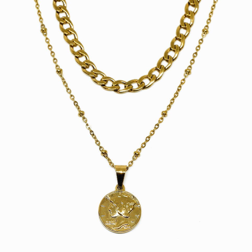 DOPPIA COLLANA MONETA ORO