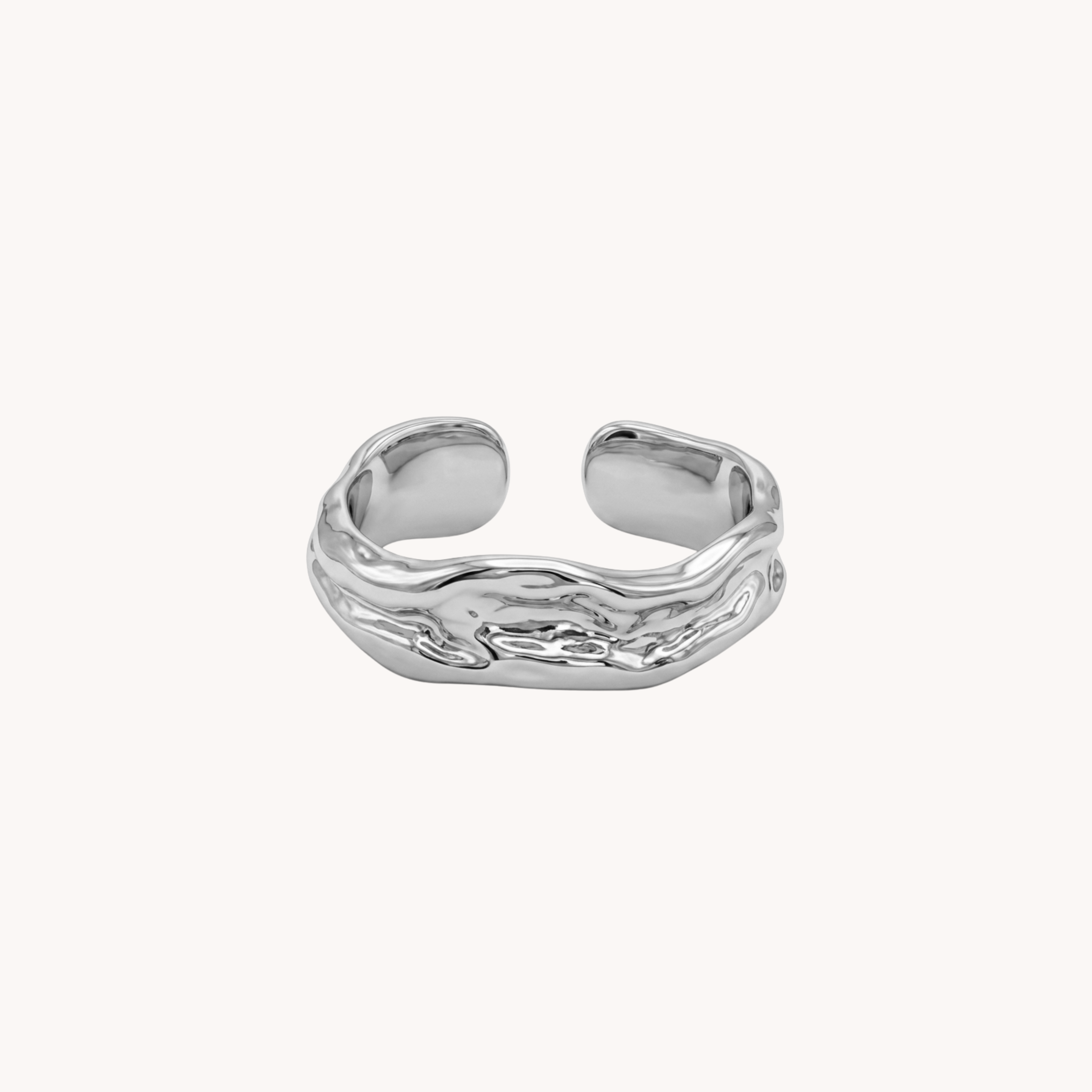 ANELLO CRUSHED - anello a fascia larga regolabile con texture effetto metallo fuso in acciaio
