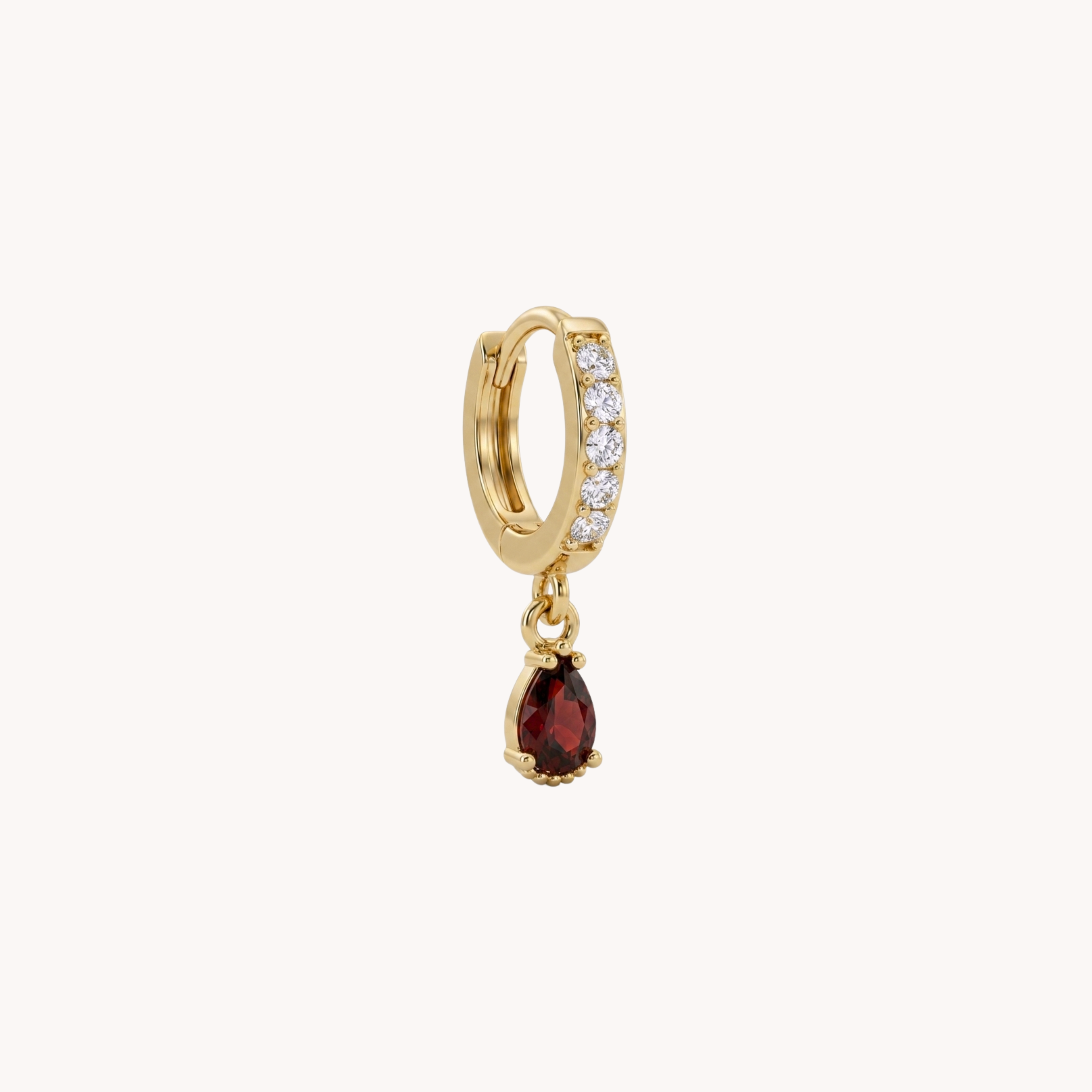 MONO ORECCHINO SPARKLING - orecchino singolo a cerchietto huggie pendente con zircone a goccia colorato in acciaio oro