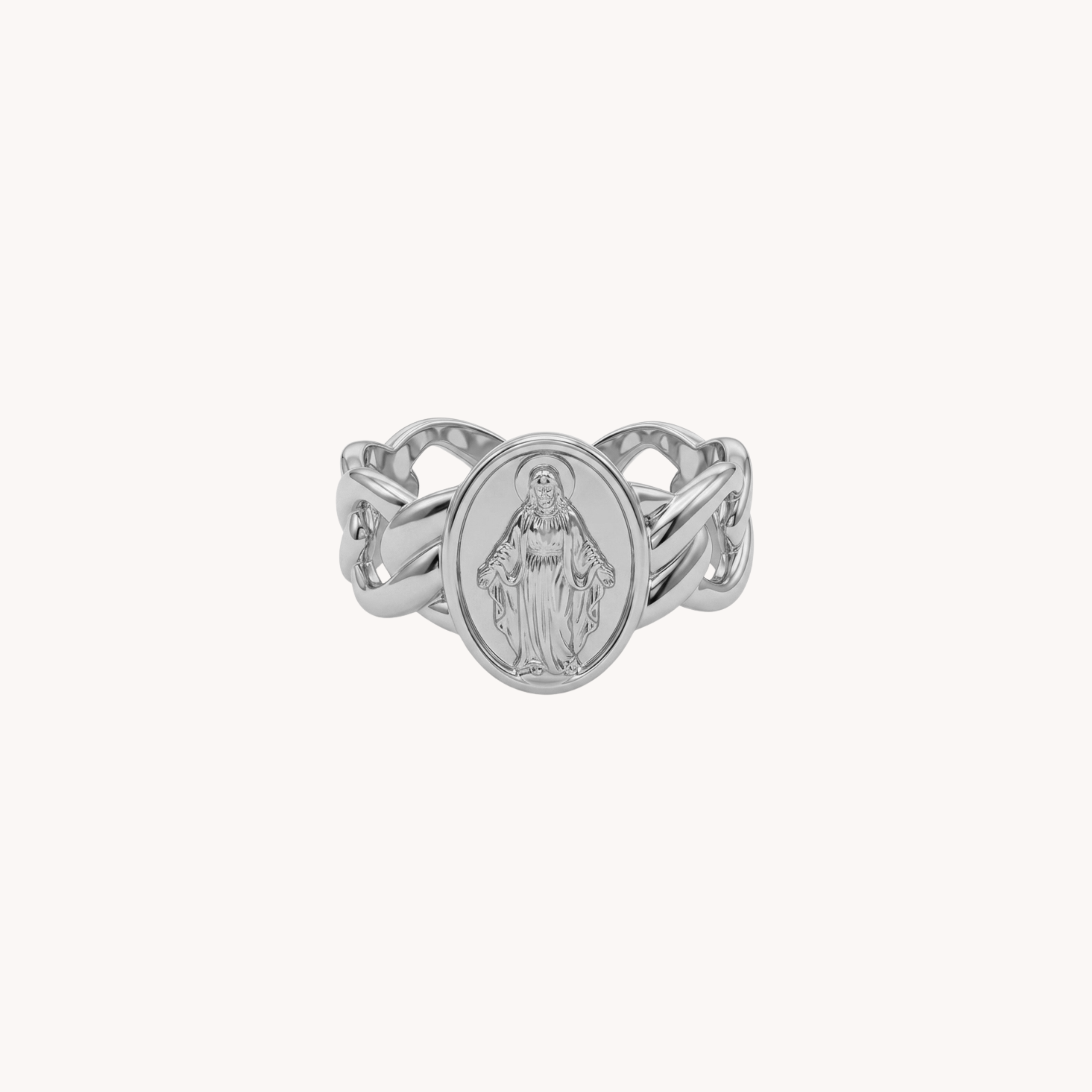 ANELLO ROSARIO - anello a fascia regolabile con medaglia sacra incisa in acciaio