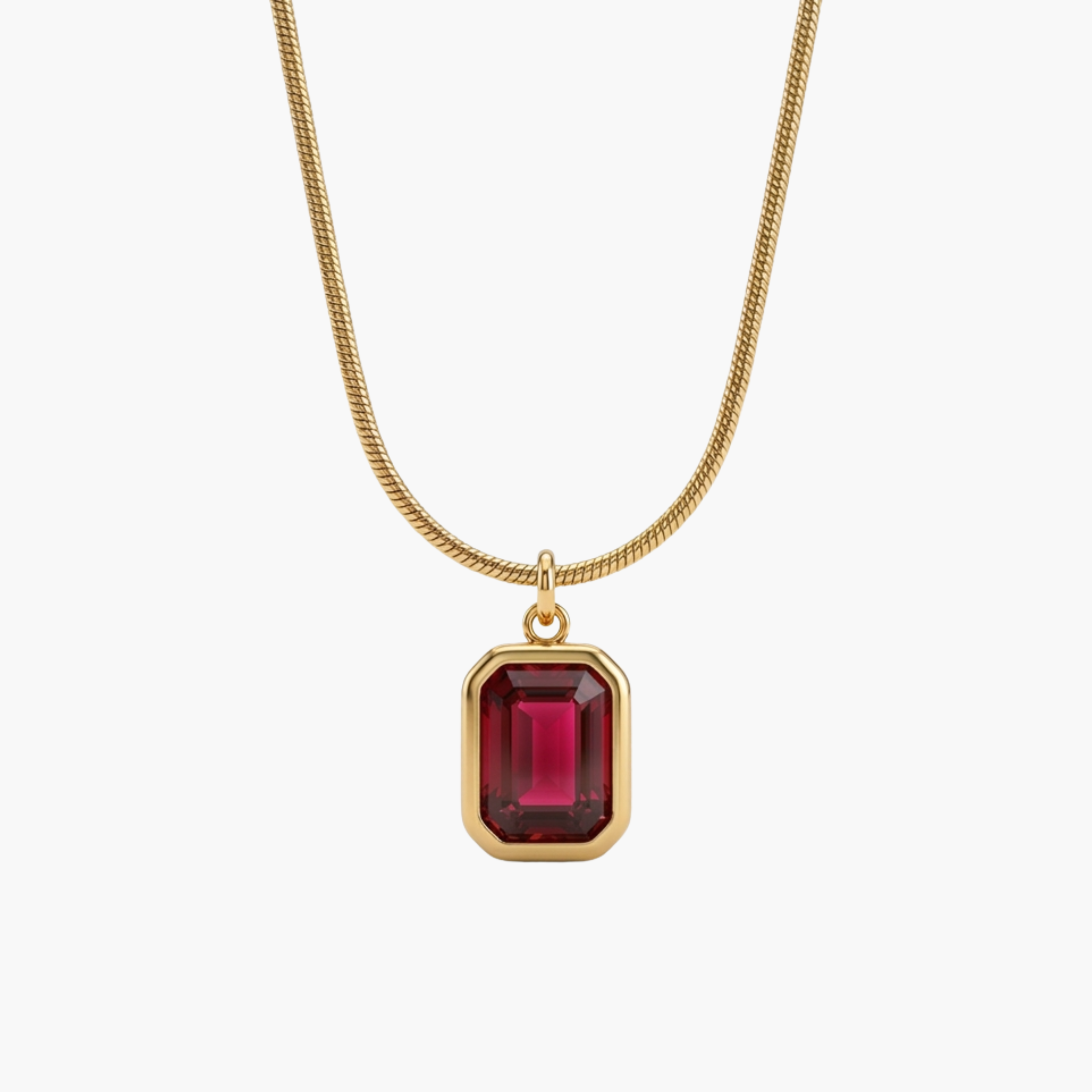 COLLANA ZIRCONE RETTANGOLARE - collana da uomo con ciondolo cristallo rettangolare blu e catena snake in acciaio oro