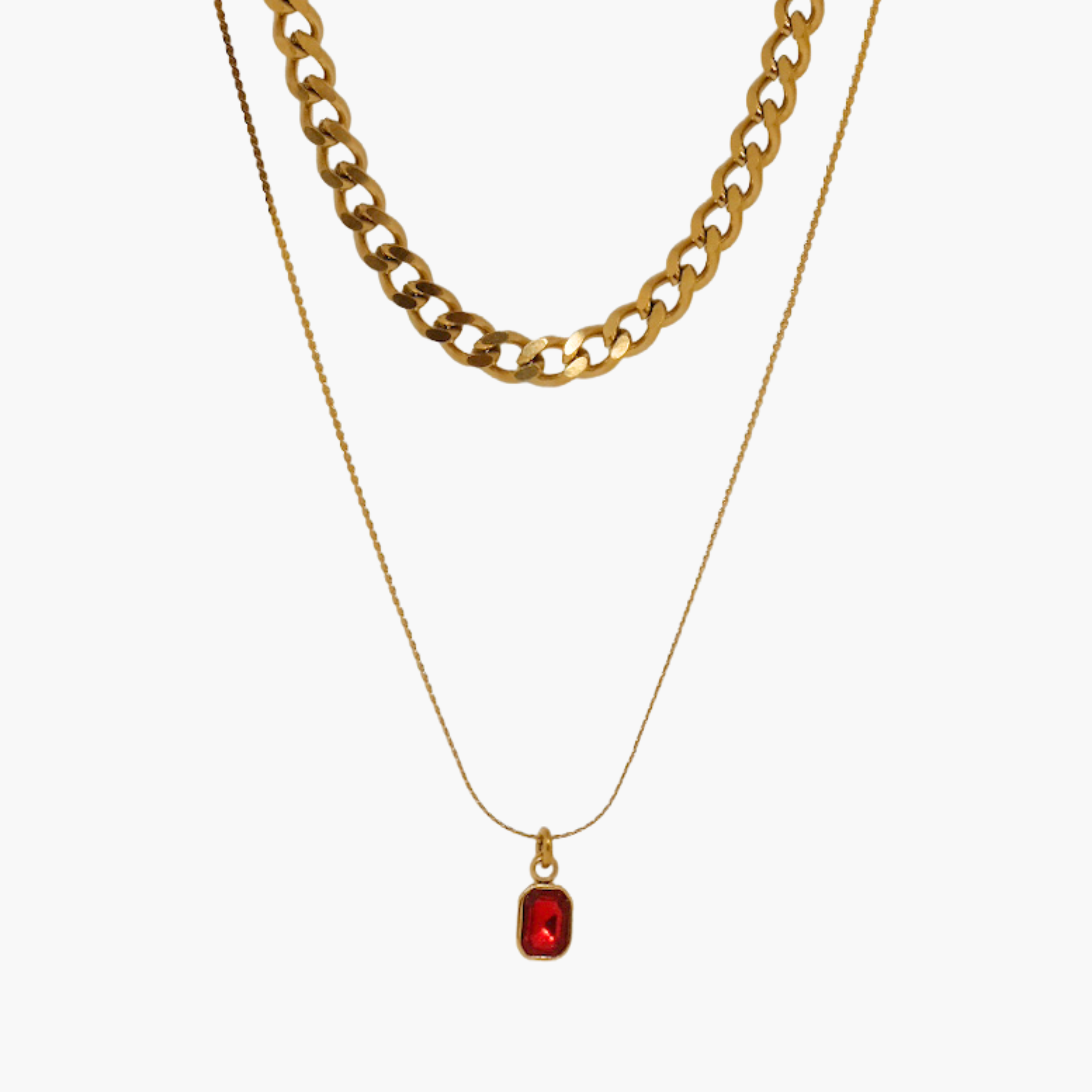 DOPPIA COLLANA ZIRCONE ROSSO