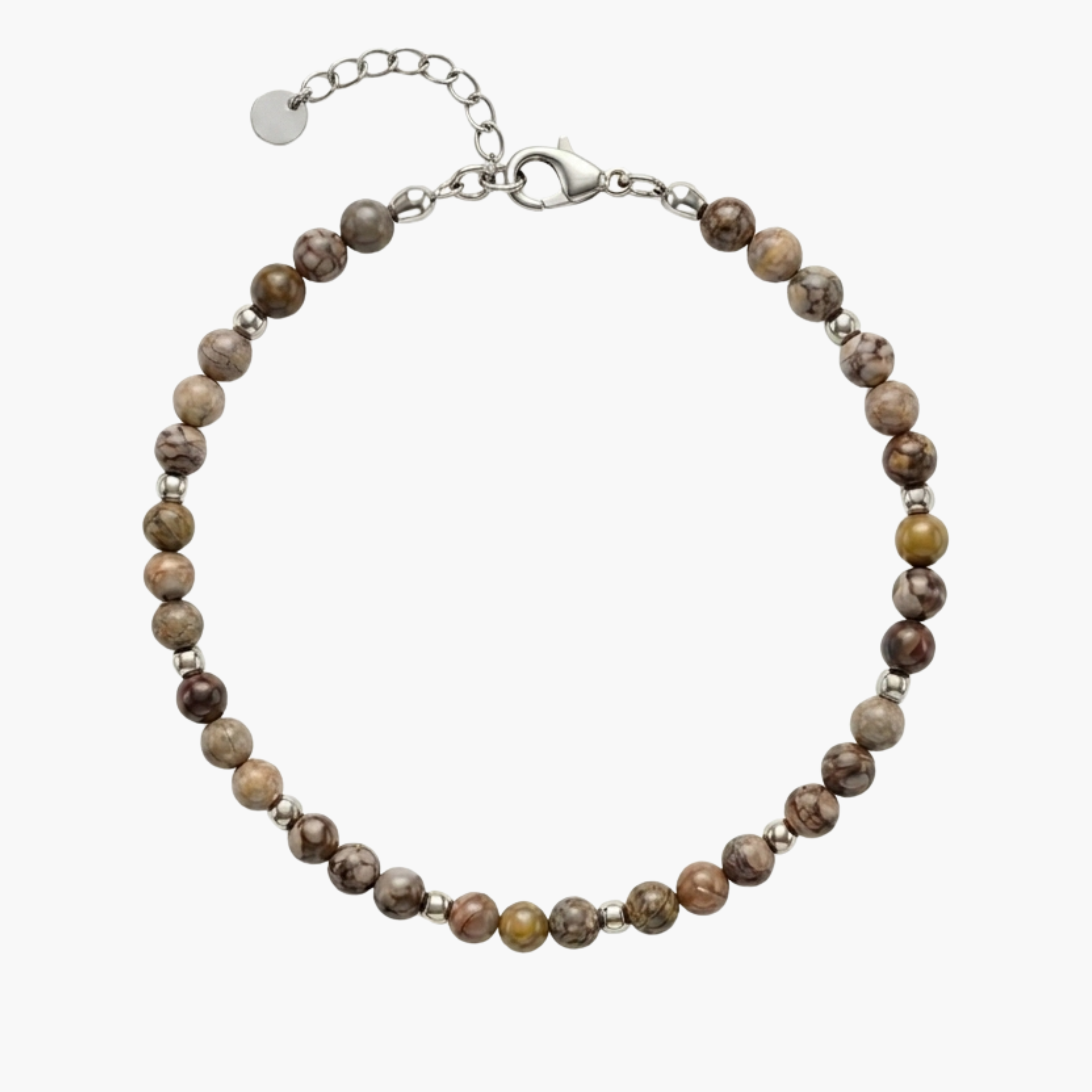 BRACCIALE PERLINE BEIGE - pietre sferiche beige e inserti in acciaio oro o argento