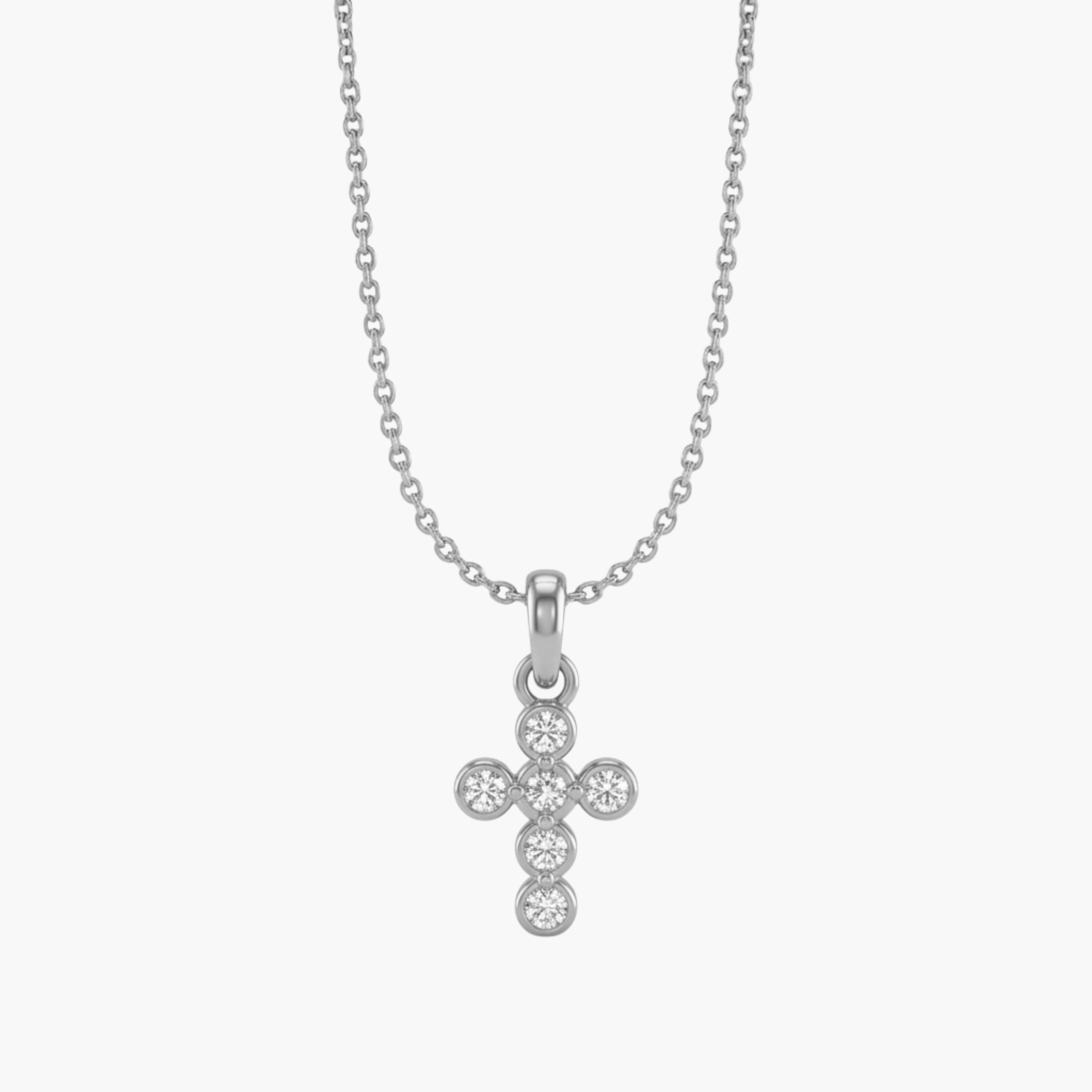 COLLANA CROCE SHINE - collana da uomo con ciondolo croce a castoni tondi e zirconi bianchi completa di catenina in acciaio oro o argento