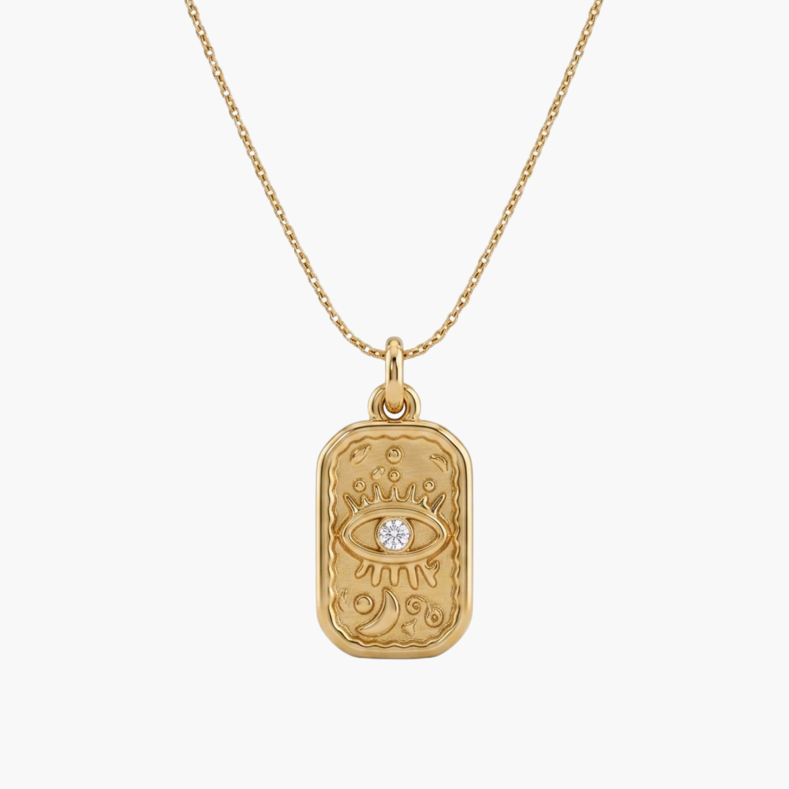 COLLANA EVIL EYE - ciondolo piastra rettangolare occhio inciso completa di catenina in acciaio oro o argento