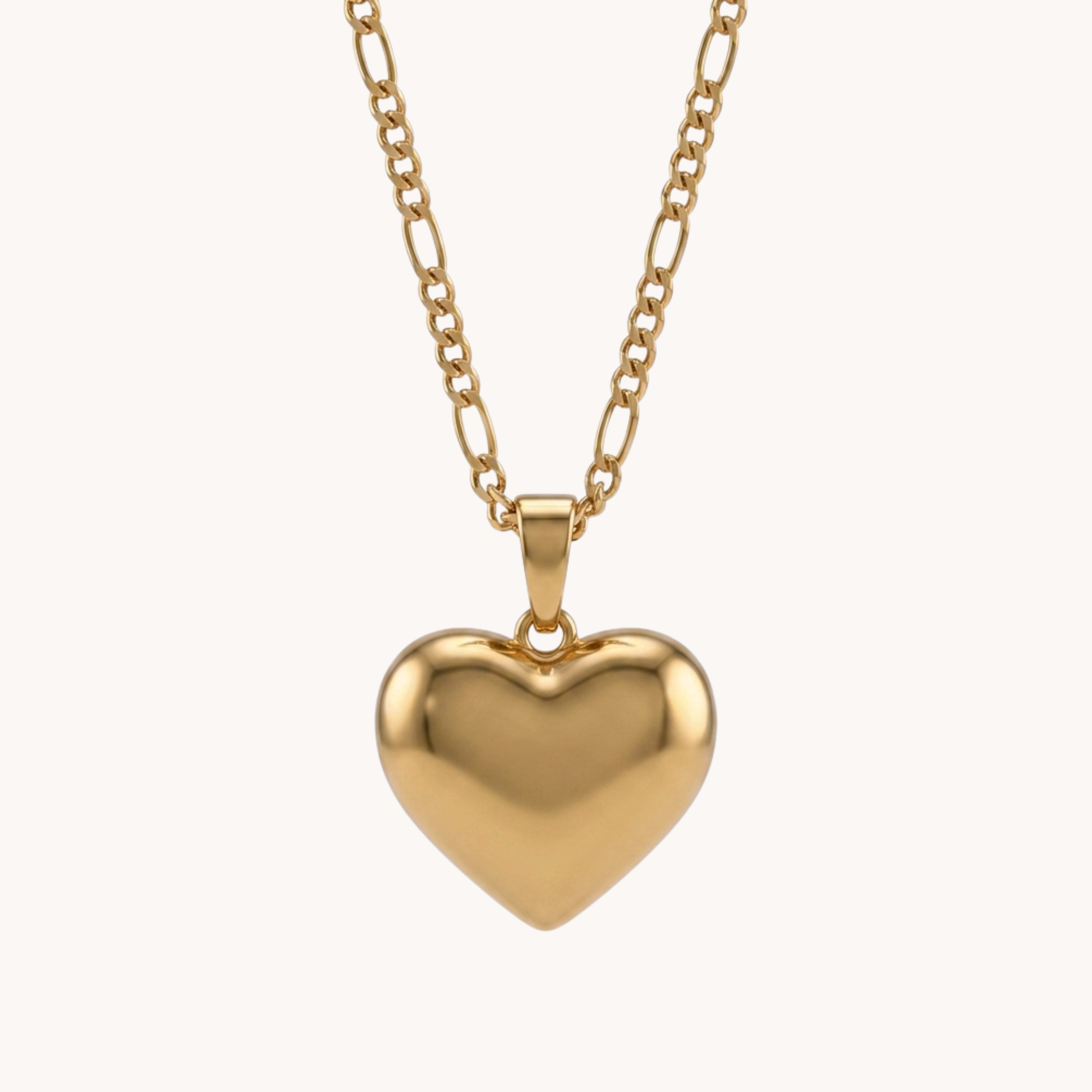 COLLANA FIGARO LOVE - catena figaro in acciaio oro o argento con ciondolo grande cuore bombato