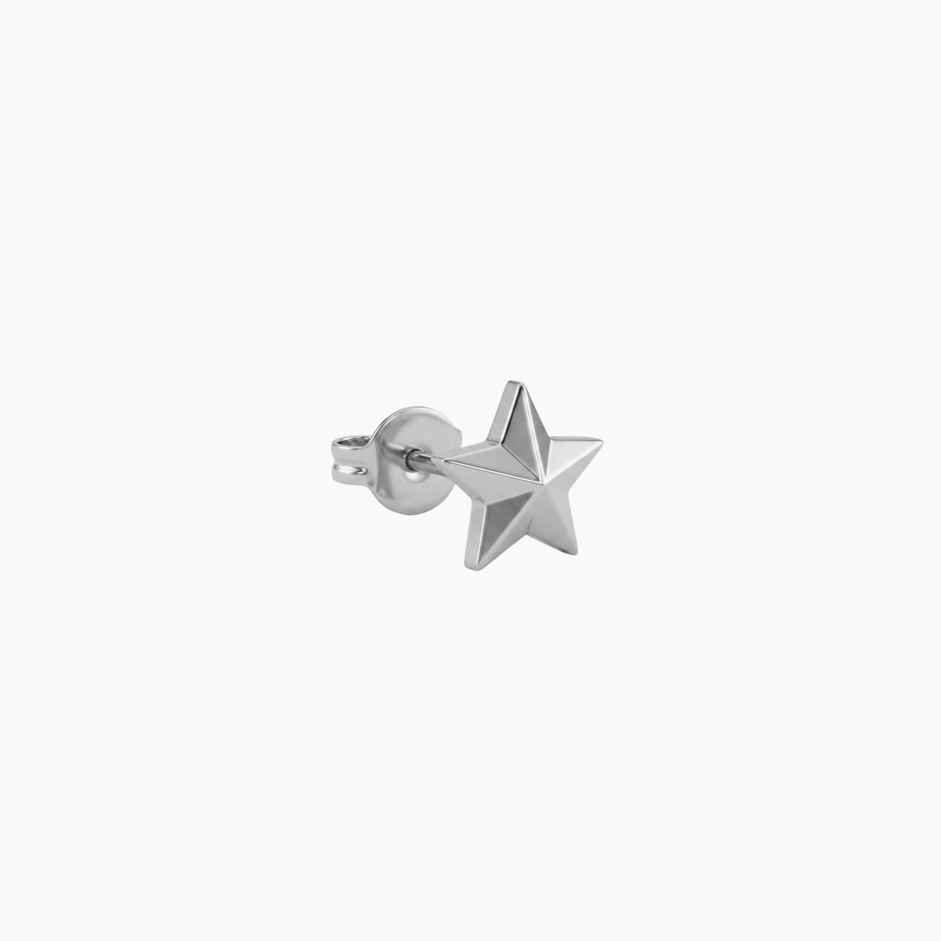 MONO ORECCHINO BOLD STAR - orecchino singolo a perno da uomo a forma di stella 3D sfaccettata in acciaio oro o argento