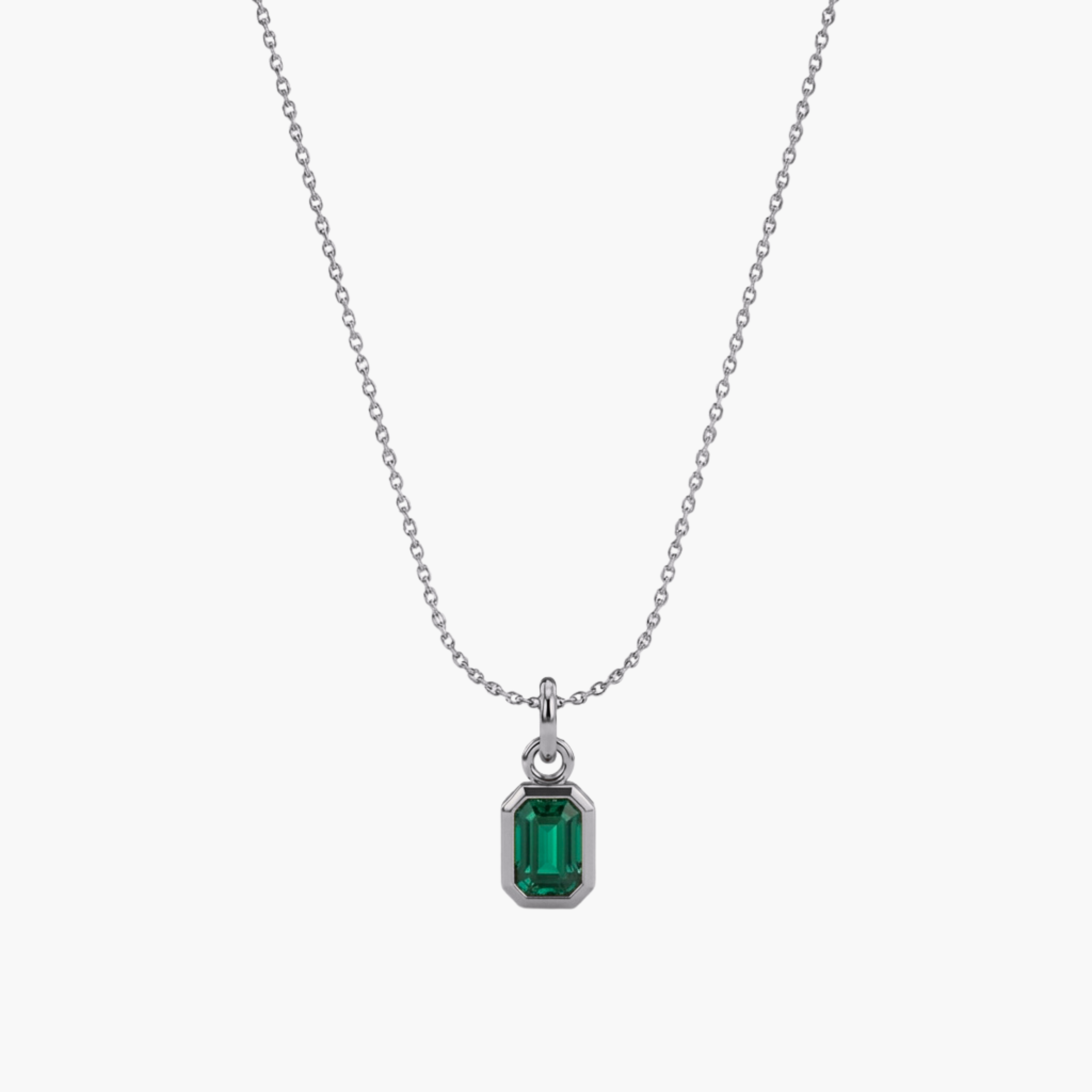 COLLANA ZIRCONE MINI VERDE - collana da uomo con ciondolo cristallo rettangolare verde smeraldo completa di catenina in acciaio oro o argento