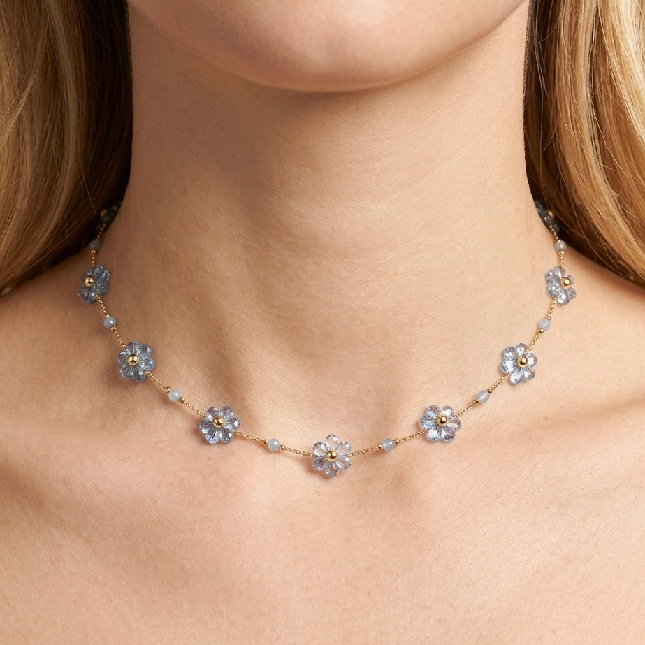 GIROCOLLO MARGHERITE - collana con fiori in cristallo e acciaio oro