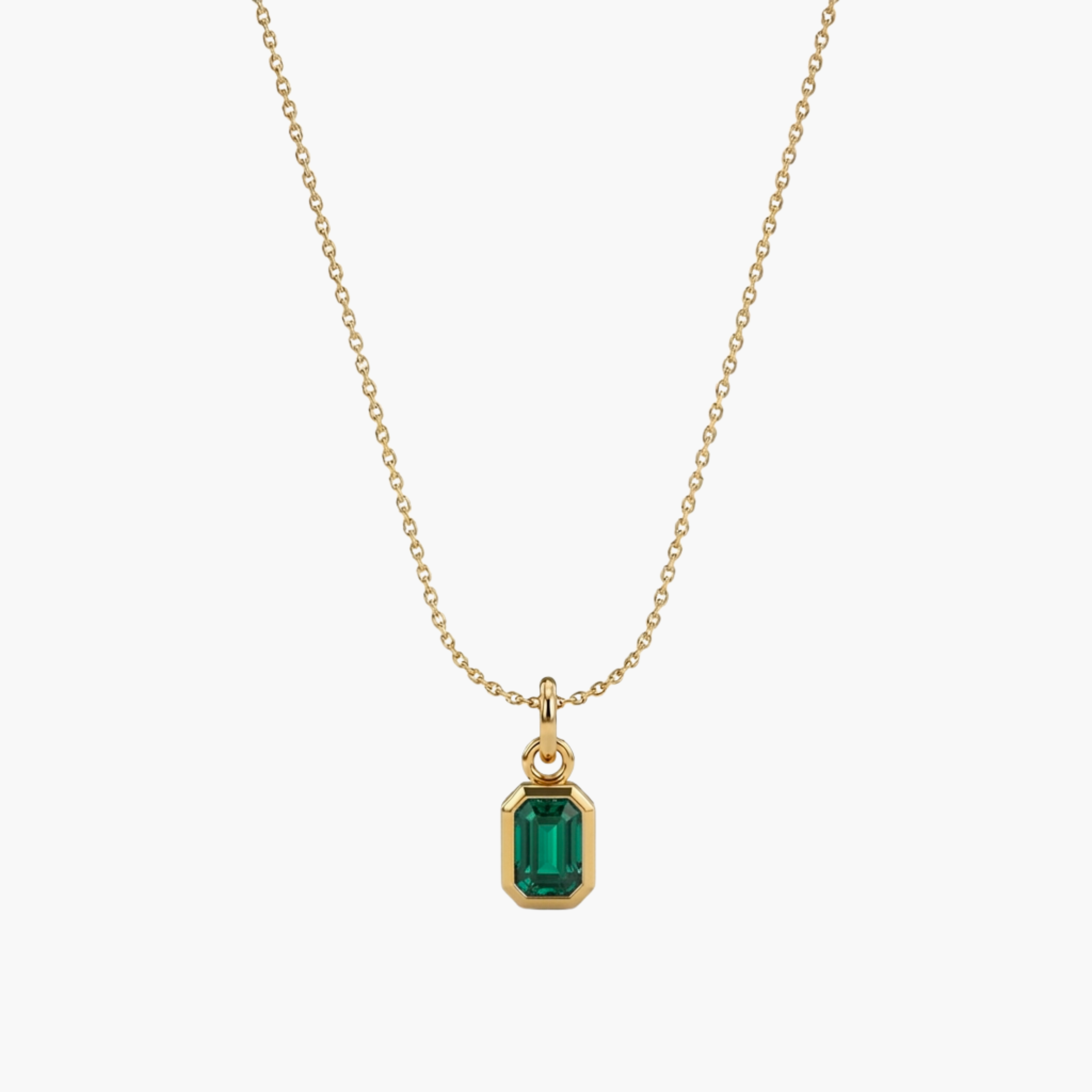 COLLANA ZIRCONE MINI VERDE - collana da uomo con ciondolo cristallo rettangolare verde smeraldo completa di catenina in acciaio oro o argento