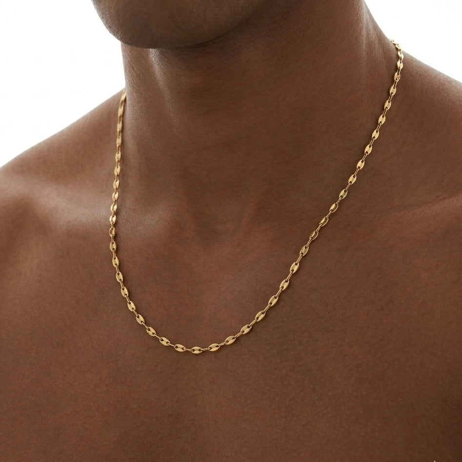 GIROCOLLO HORIZON - catena a maglie piatte allungate da uomo in acciaio oro o argento