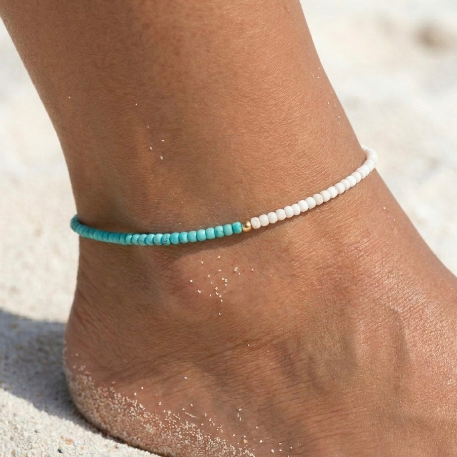 CAVIGLIERA TURQUOISE & WHITE CANDY - perline bicolore azzurra e bianca