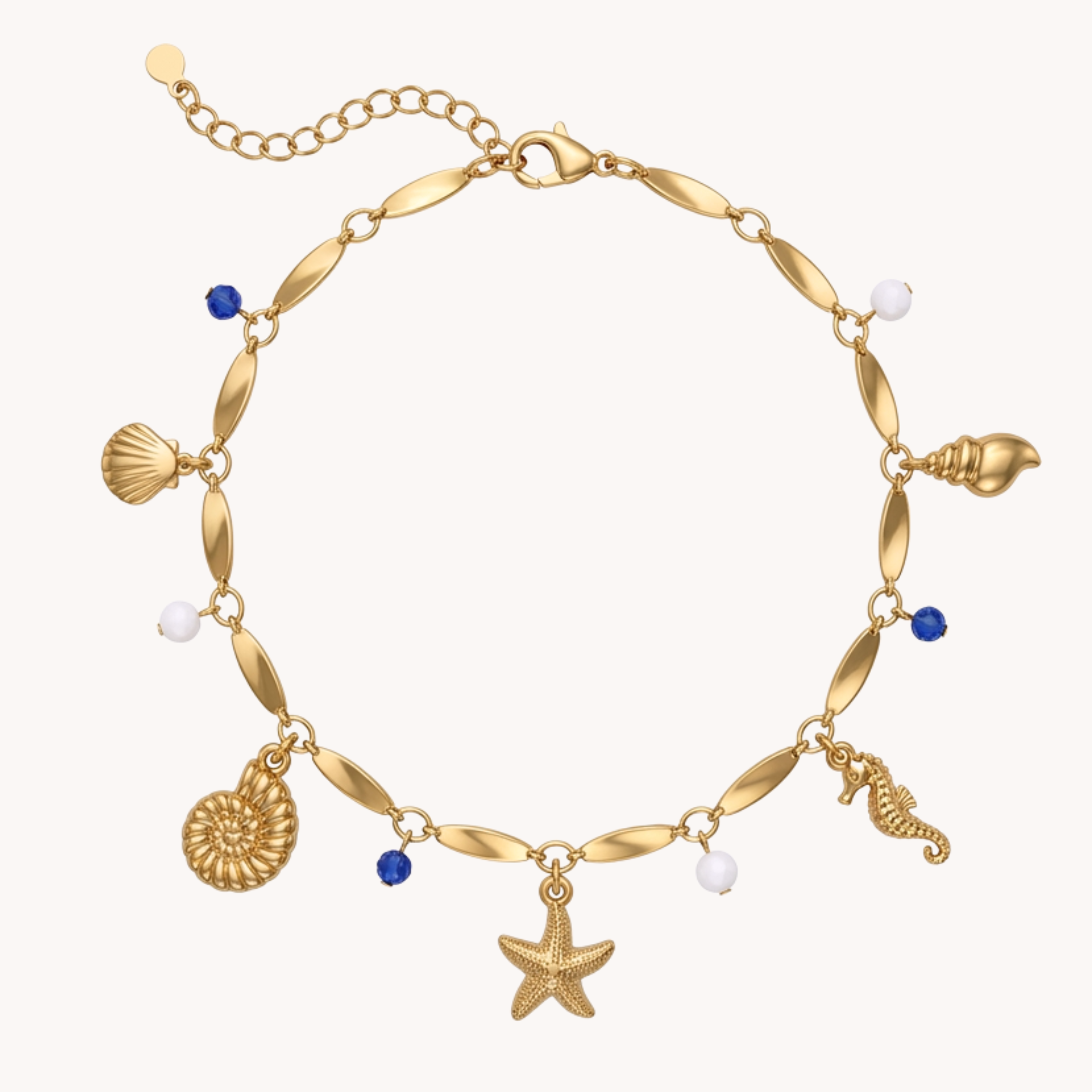 CAVIGLIERA CHARMS MEDITERRANEAN COAST - perline blu, bianche e ciondoli marini in acciaio