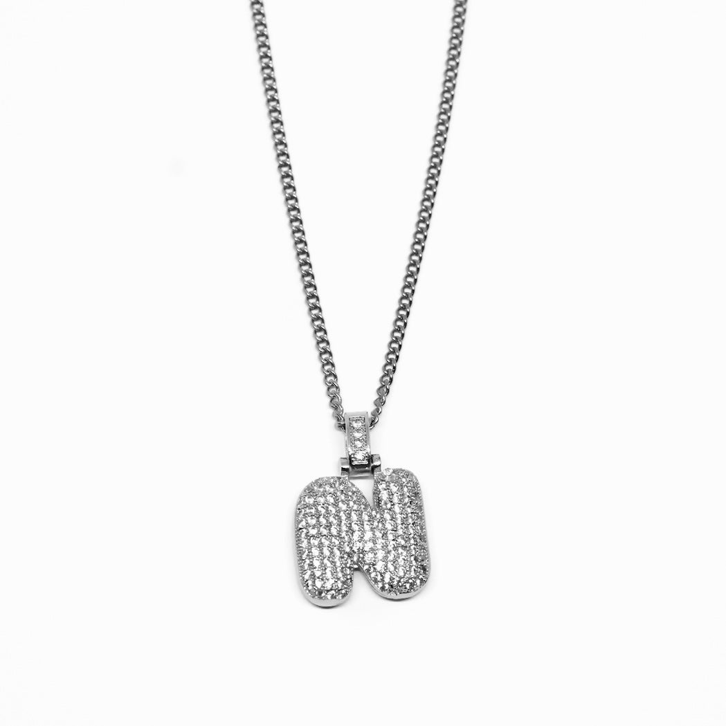 COLLANA LETTERA ZIRCONATA ARGENTO